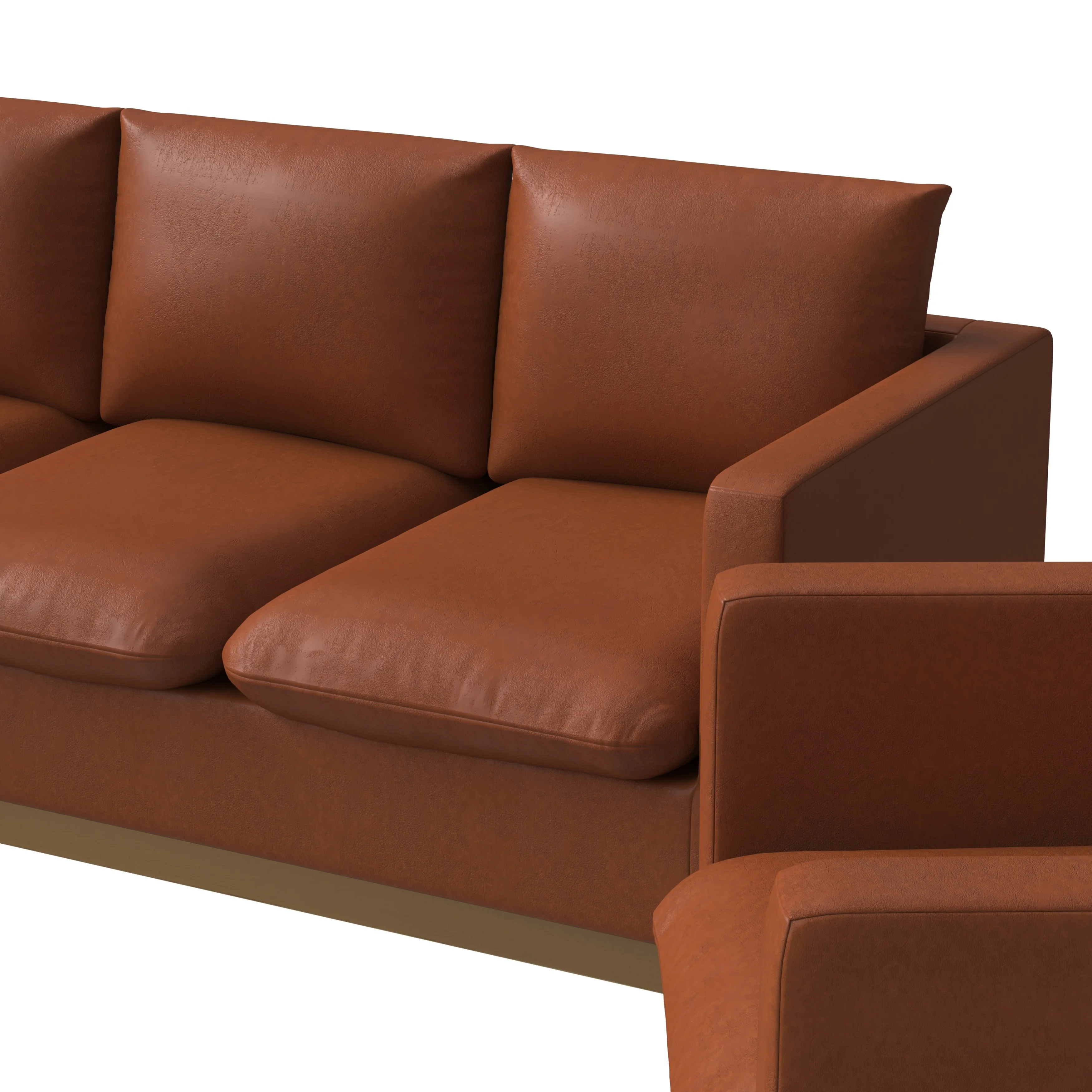 Nervo Leather 3-Piece Living Room Sofa Set With Gold Frame Cognac Tan