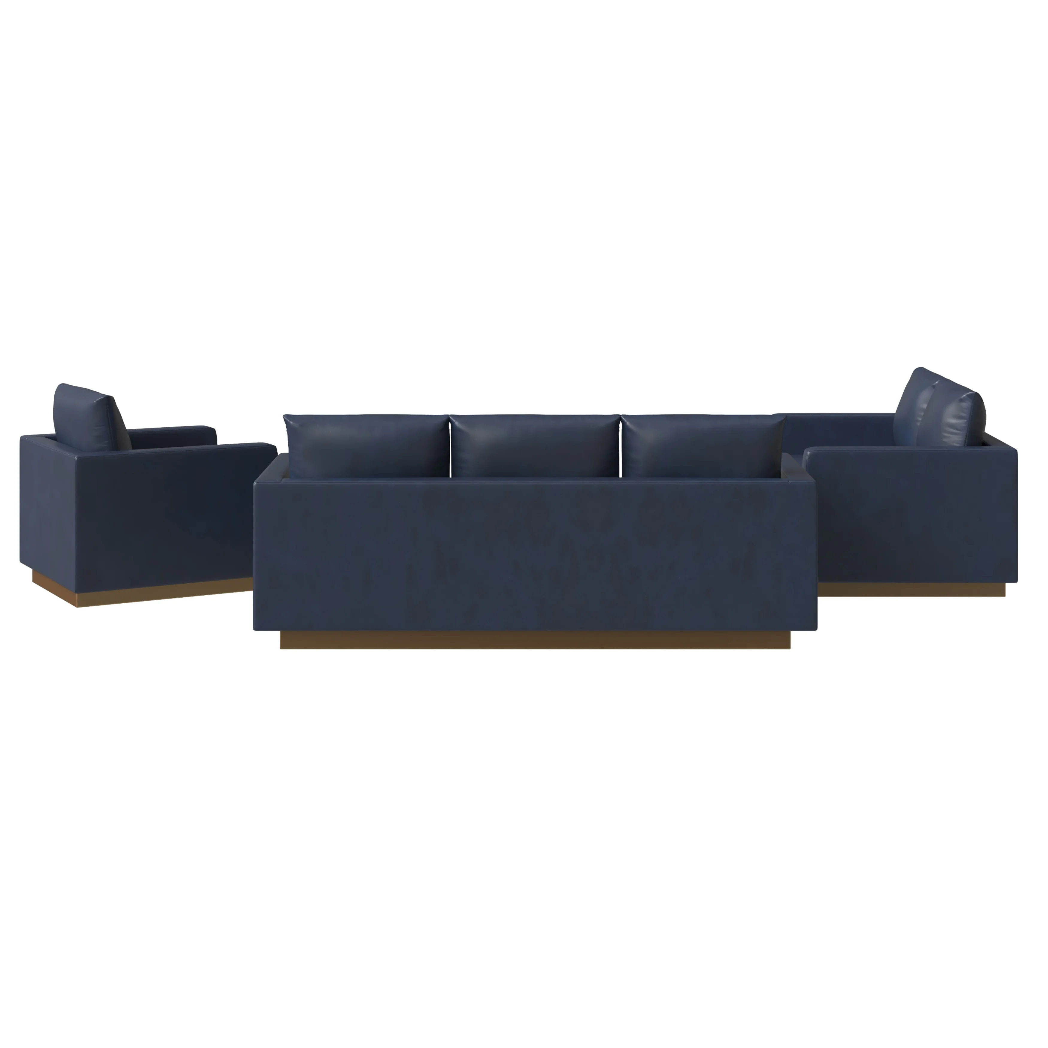 Nervo Leather 3-Piece Living Room Sofa Set With Gold Frame Navy Blue