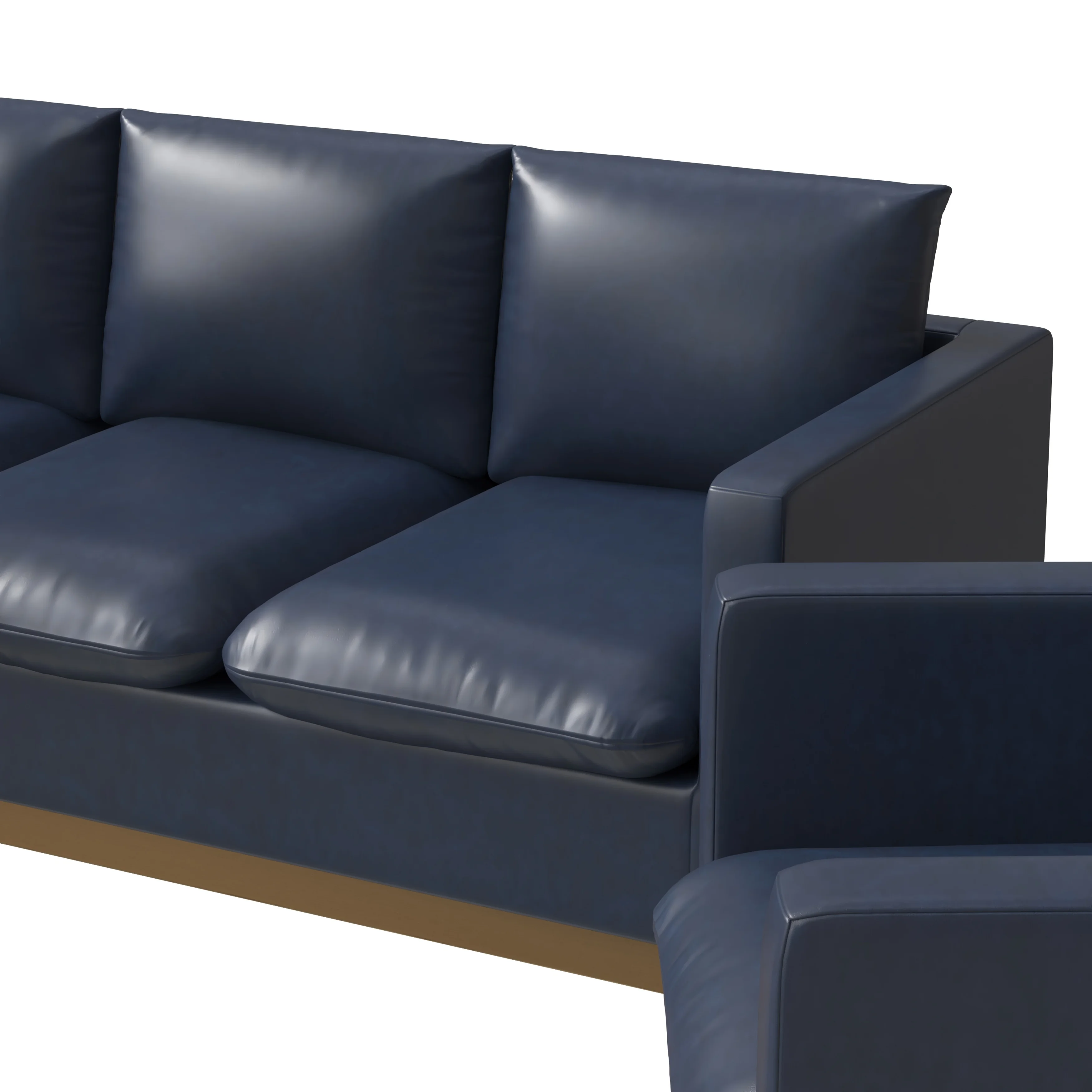 Nervo Leather 3-Piece Living Room Sofa Set With Gold Frame Navy Blue