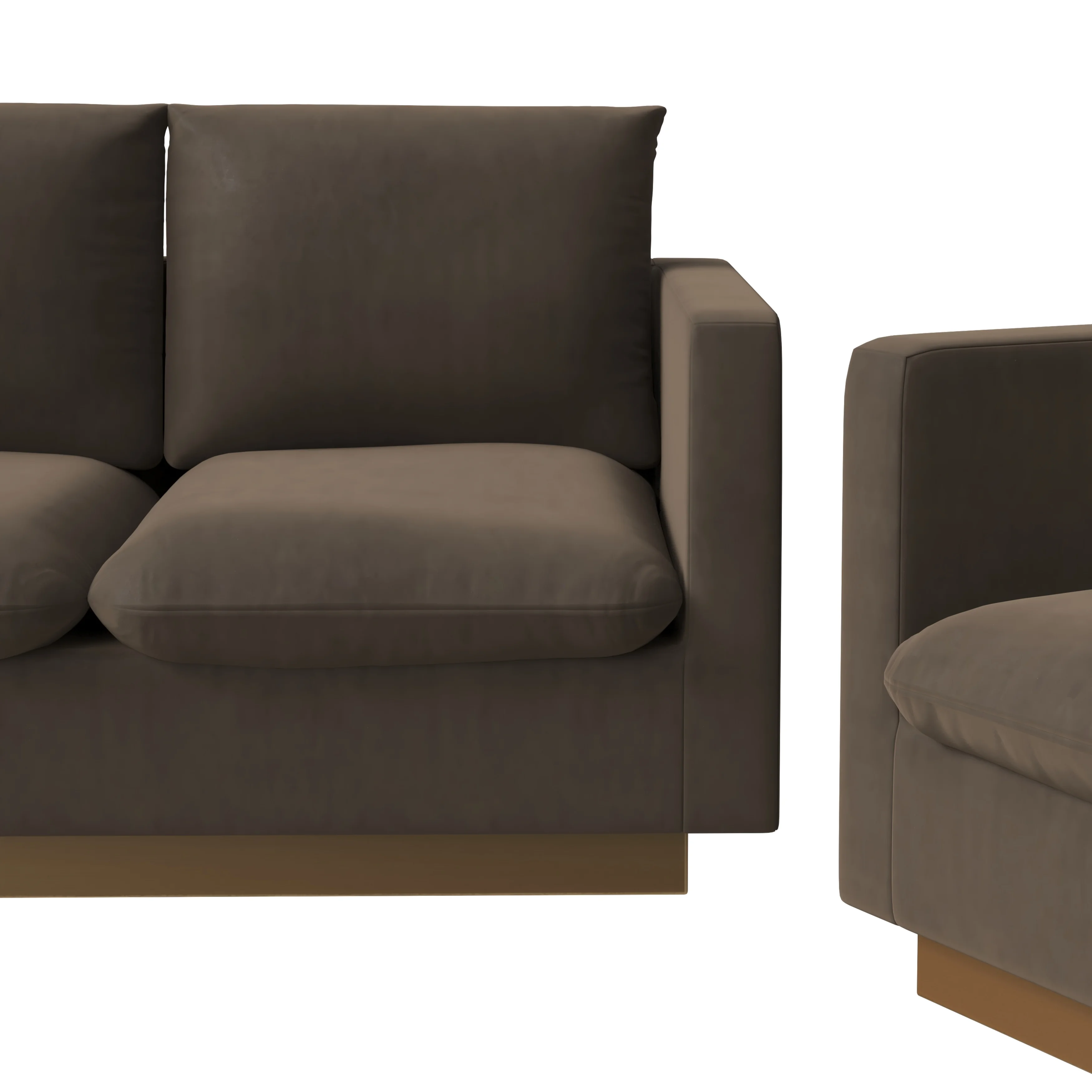 Nervo Velvet 3-Piece Living Room Sofa Set With Gold Frame Dark Grey