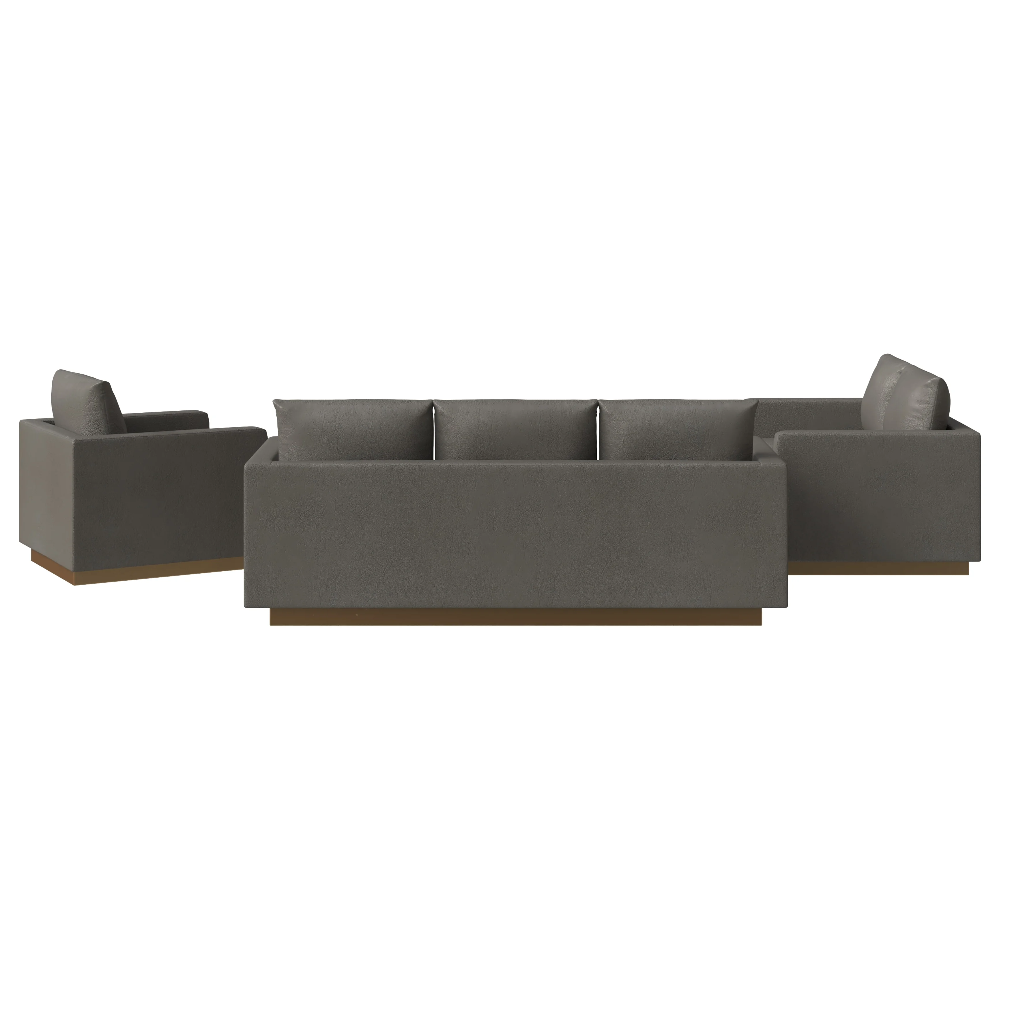 Nervo Leather 3-Piece Living Room Sofa Set With Gold Frame Grey
