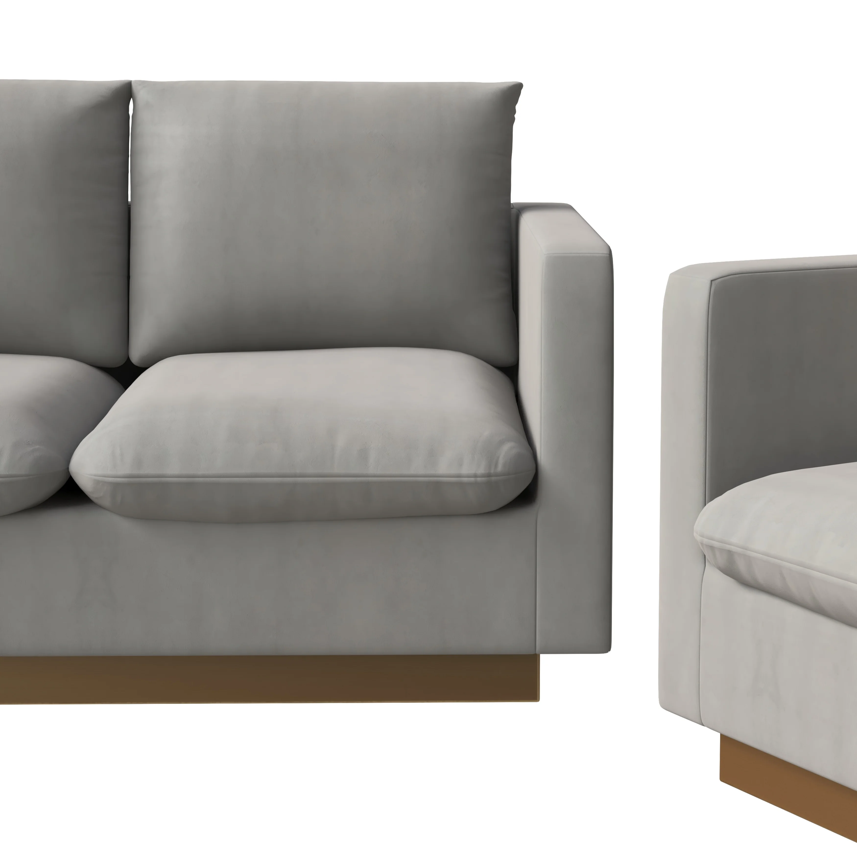 Nervo Velvet 3-Piece Living Room Sofa Set With Gold Frame Light Grey