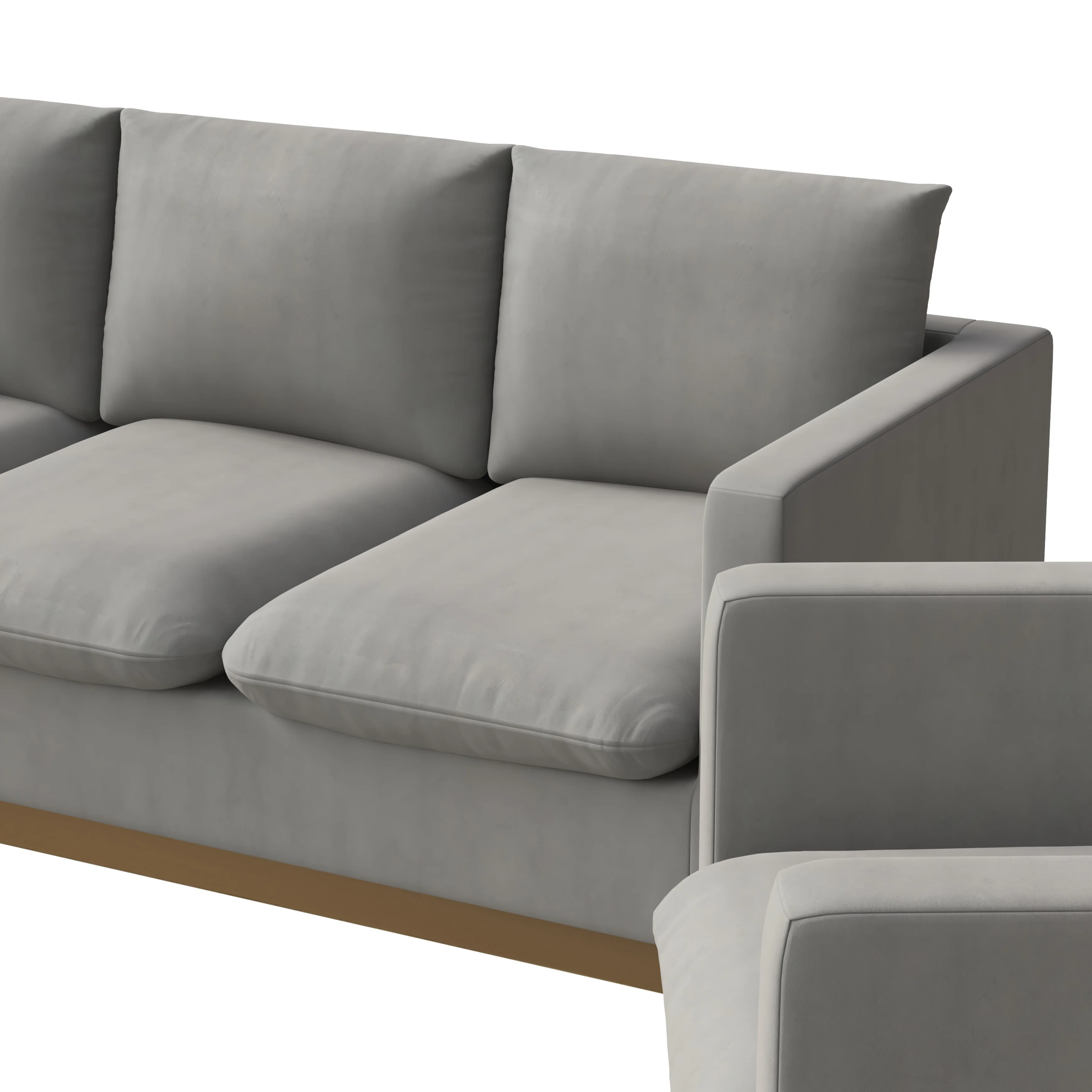 Nervo Velvet 3-Piece Living Room Sofa Set With Gold Frame Light Grey