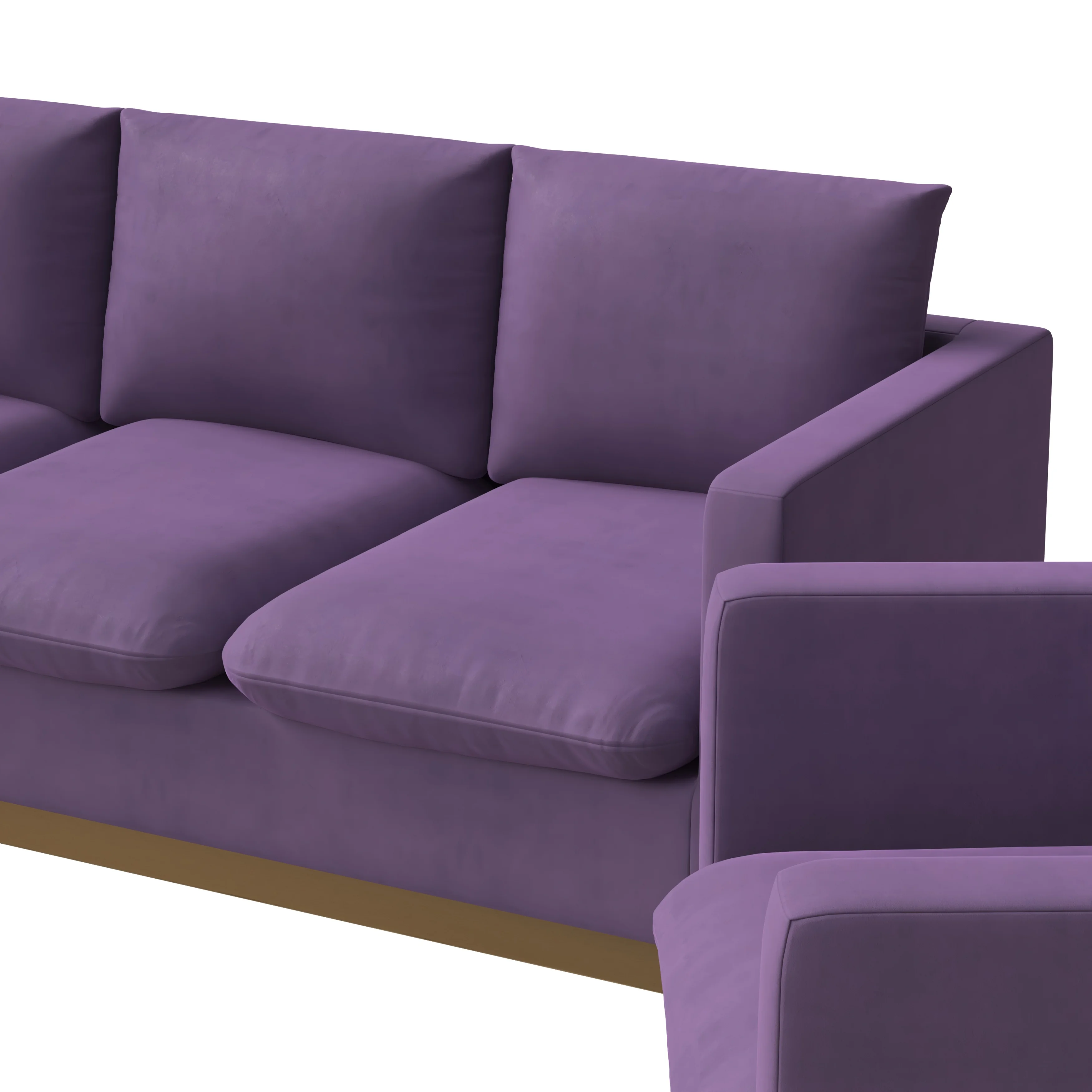 Nervo Velvet 3-Piece Living Room Sofa Set With Gold Frame Purple