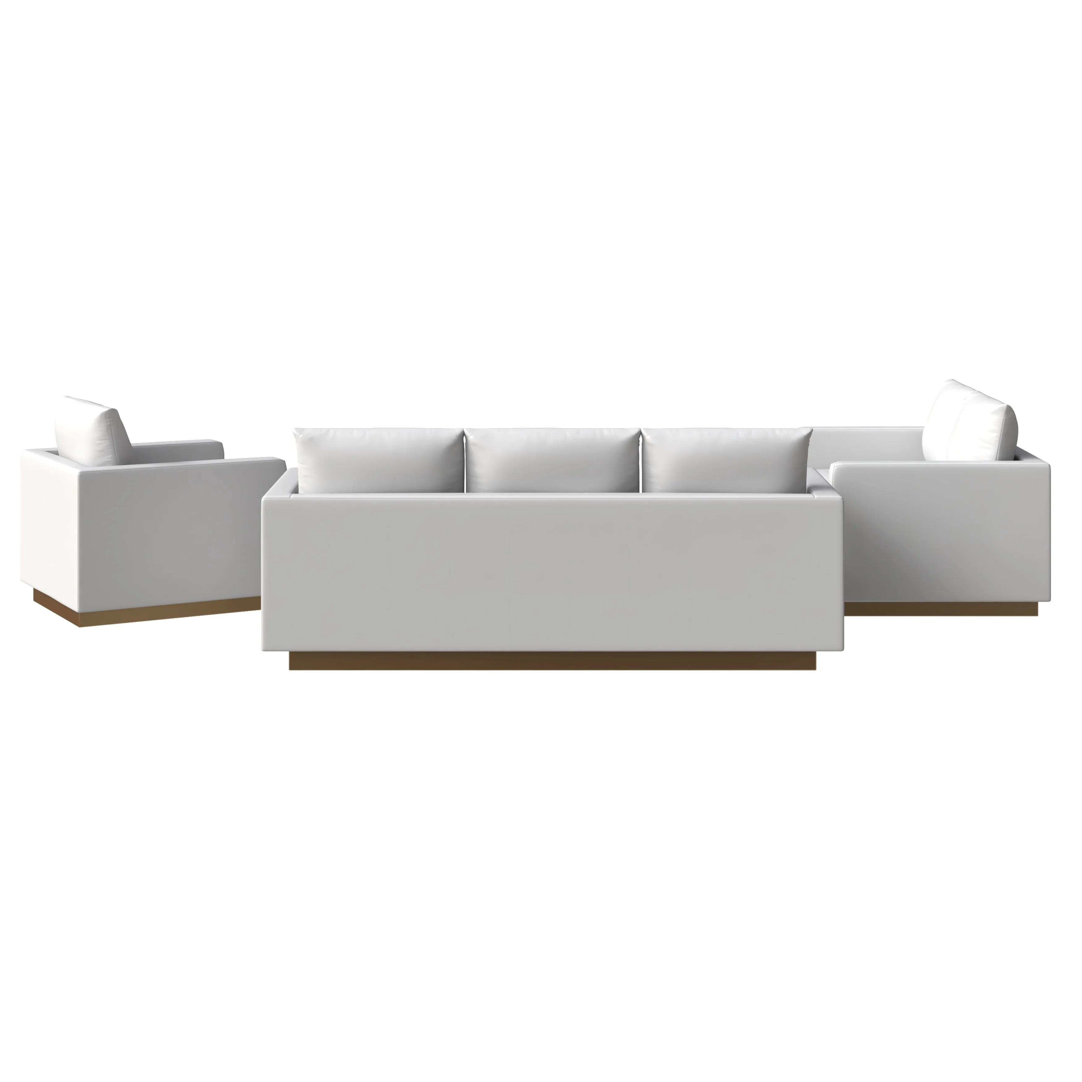 Nervo Leather 3-Piece Living Room Sofa Set With Gold Frame White