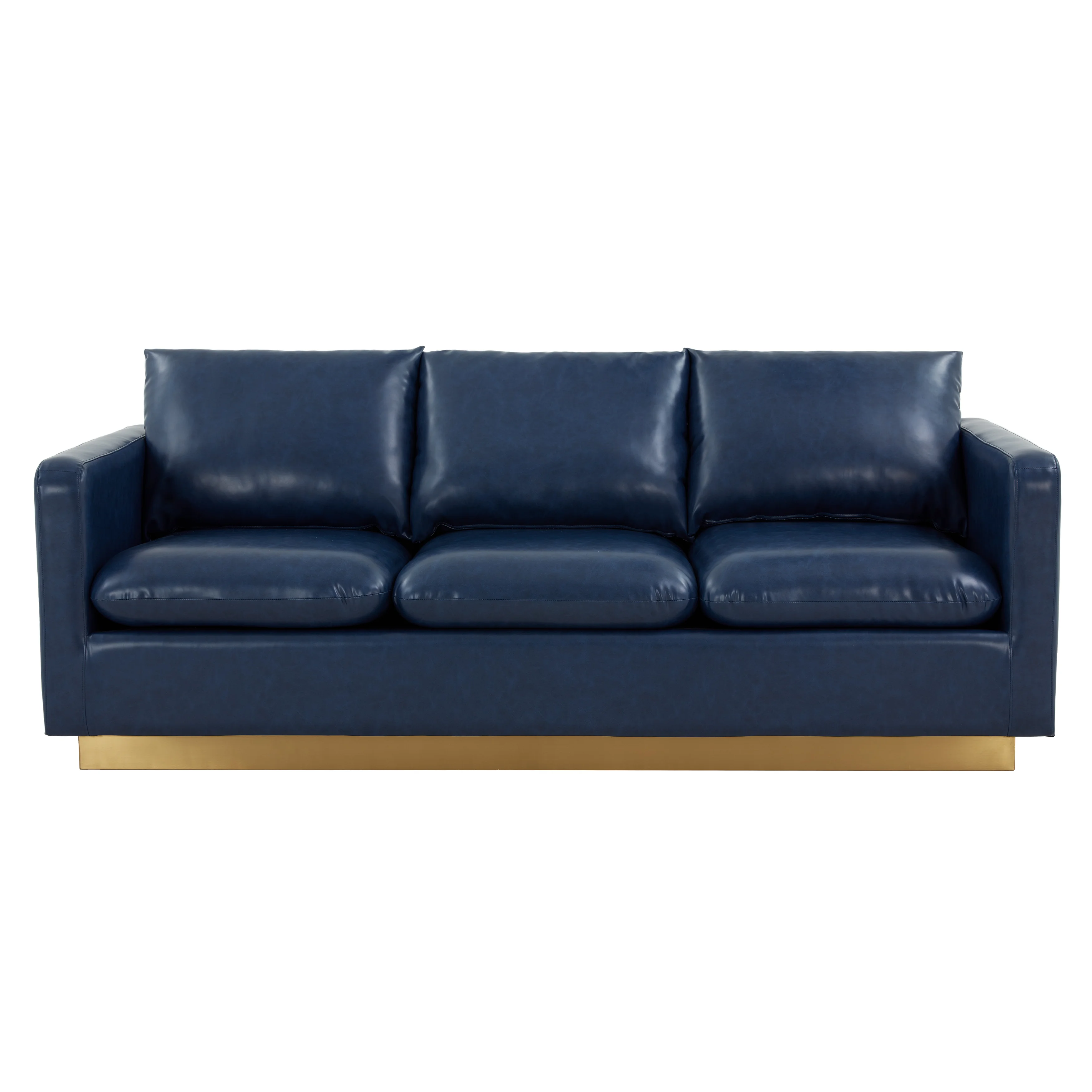 Nervo Modern Mid-Century Upholstered Leather Sofa with Gold Frame