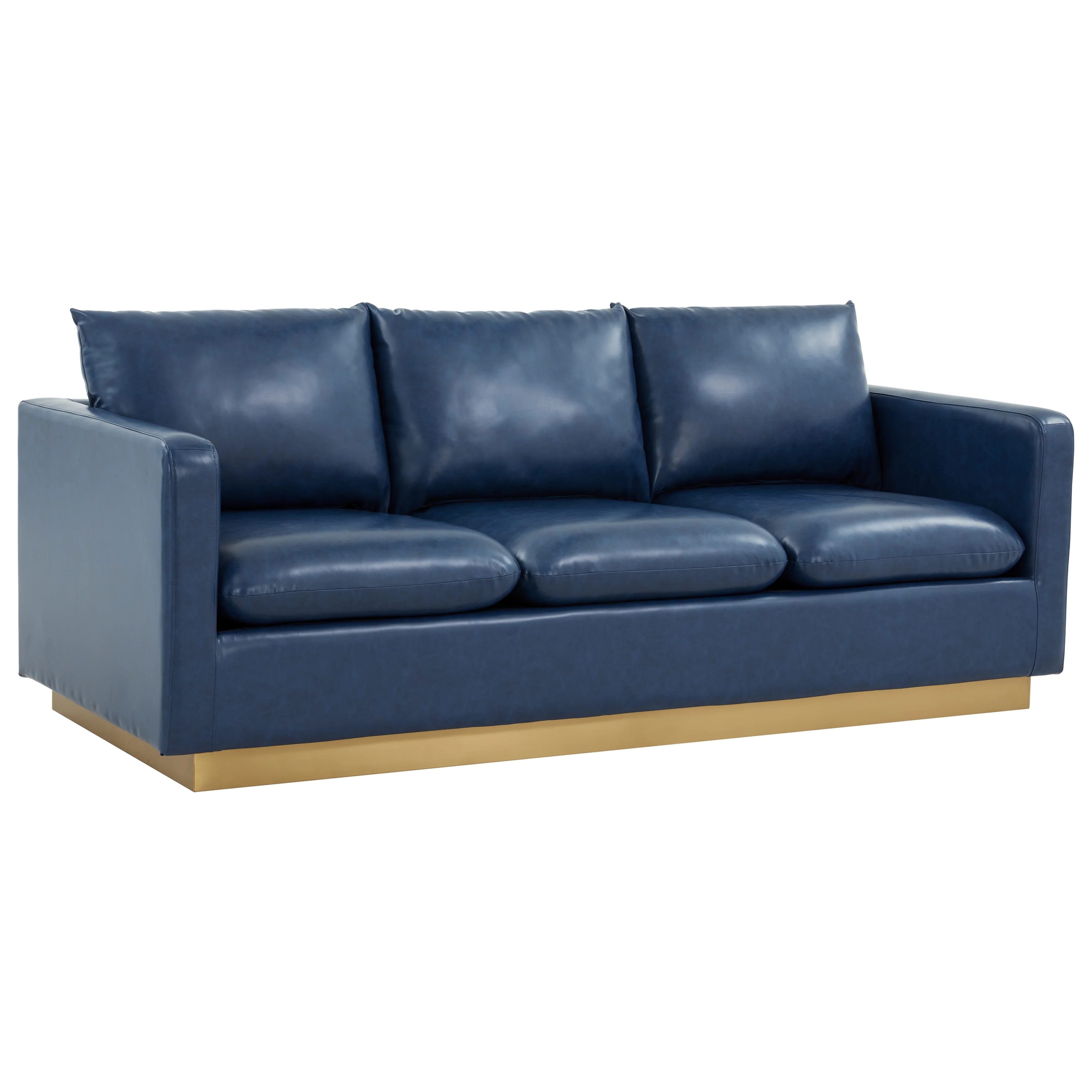 Nervo Modern Mid-Century Upholstered Leather Sofa with Gold Frame