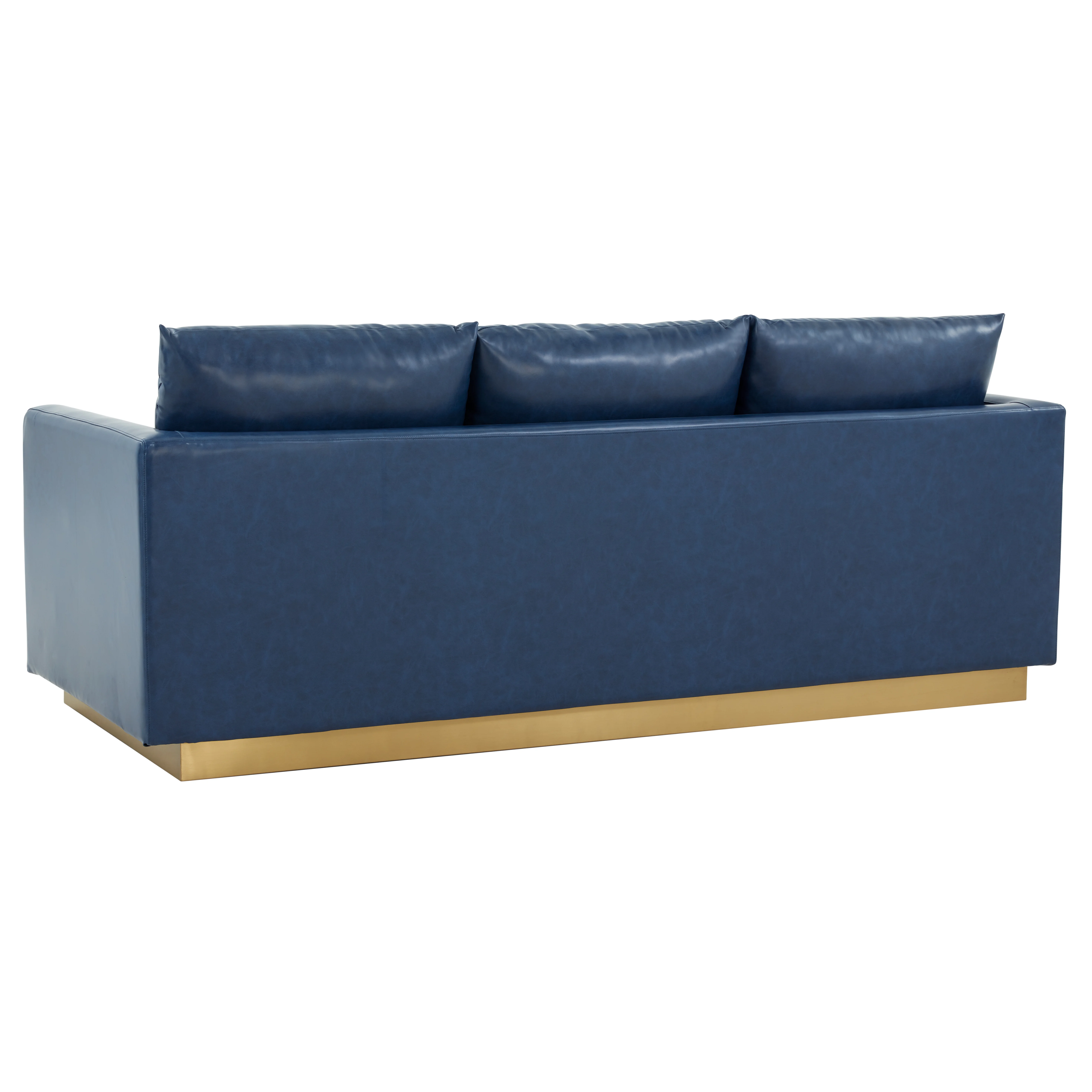 Nervo Modern Mid-Century Upholstered Leather Sofa with Gold Frame