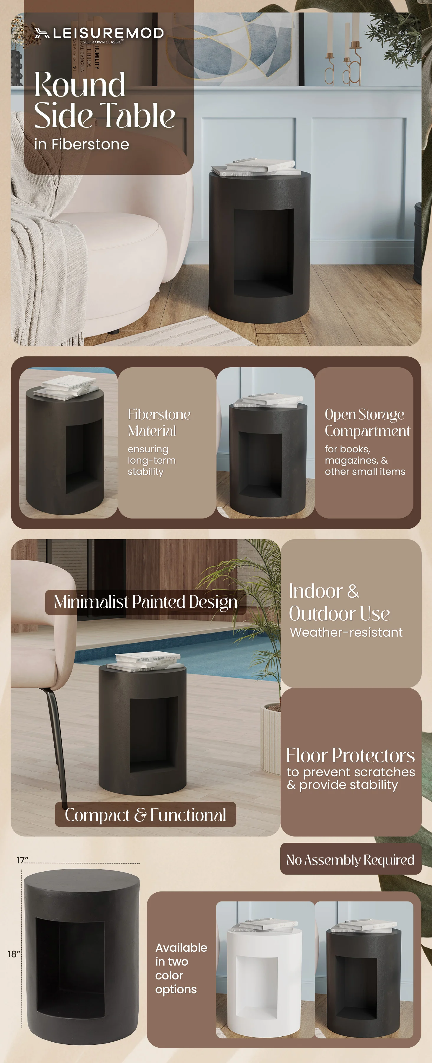 Modern Side End Table Nook Series In Black