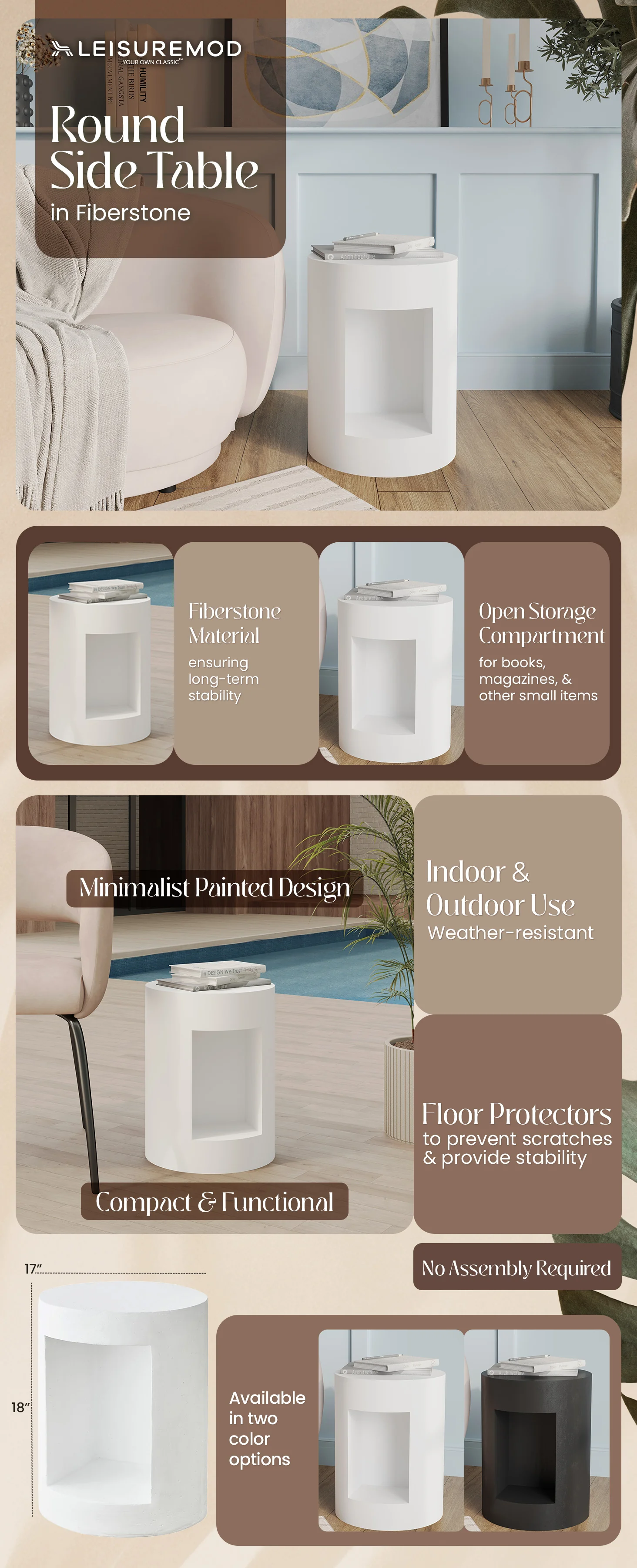 Modern Side End Table Nook Series In White