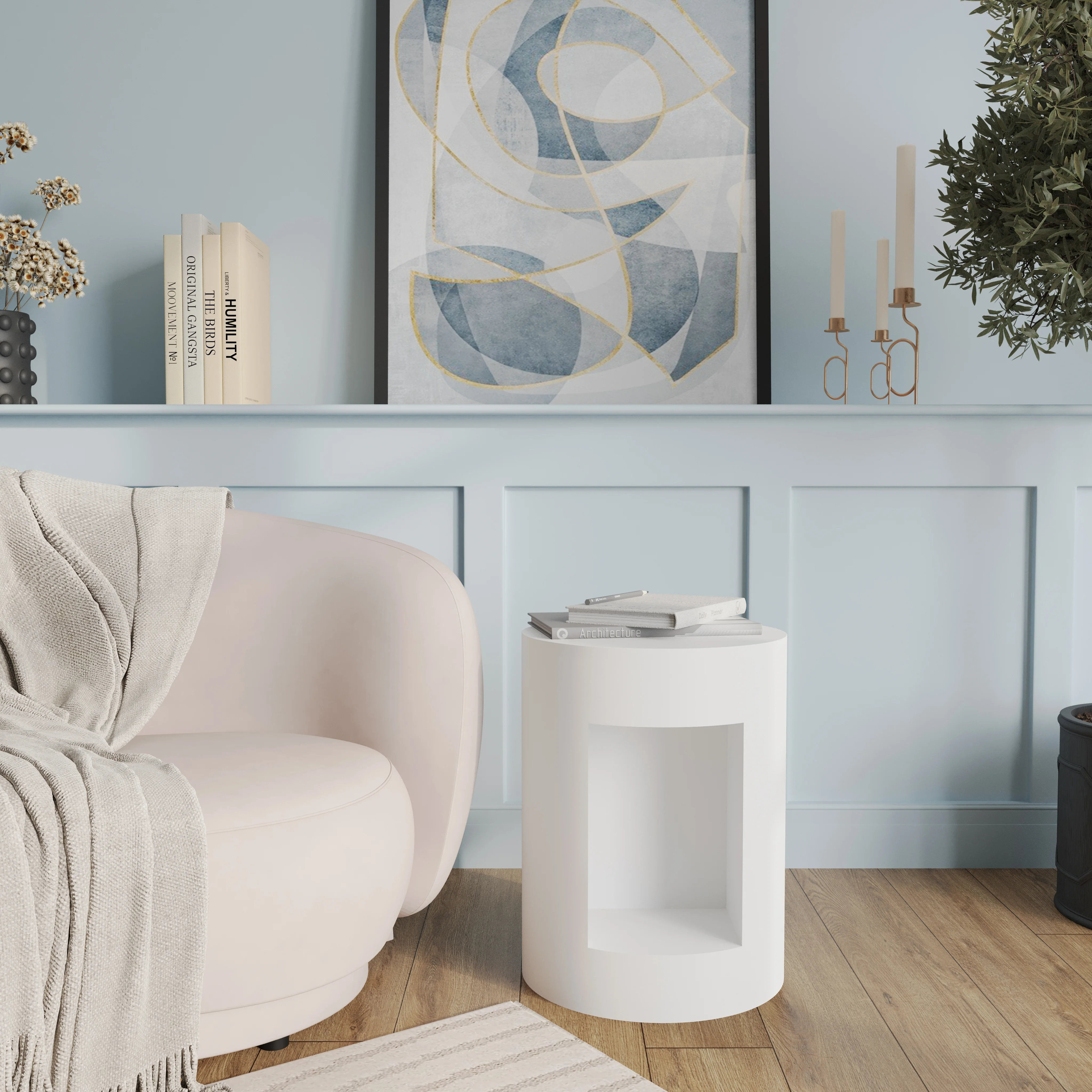 Modern Side End Table Nook Series In White