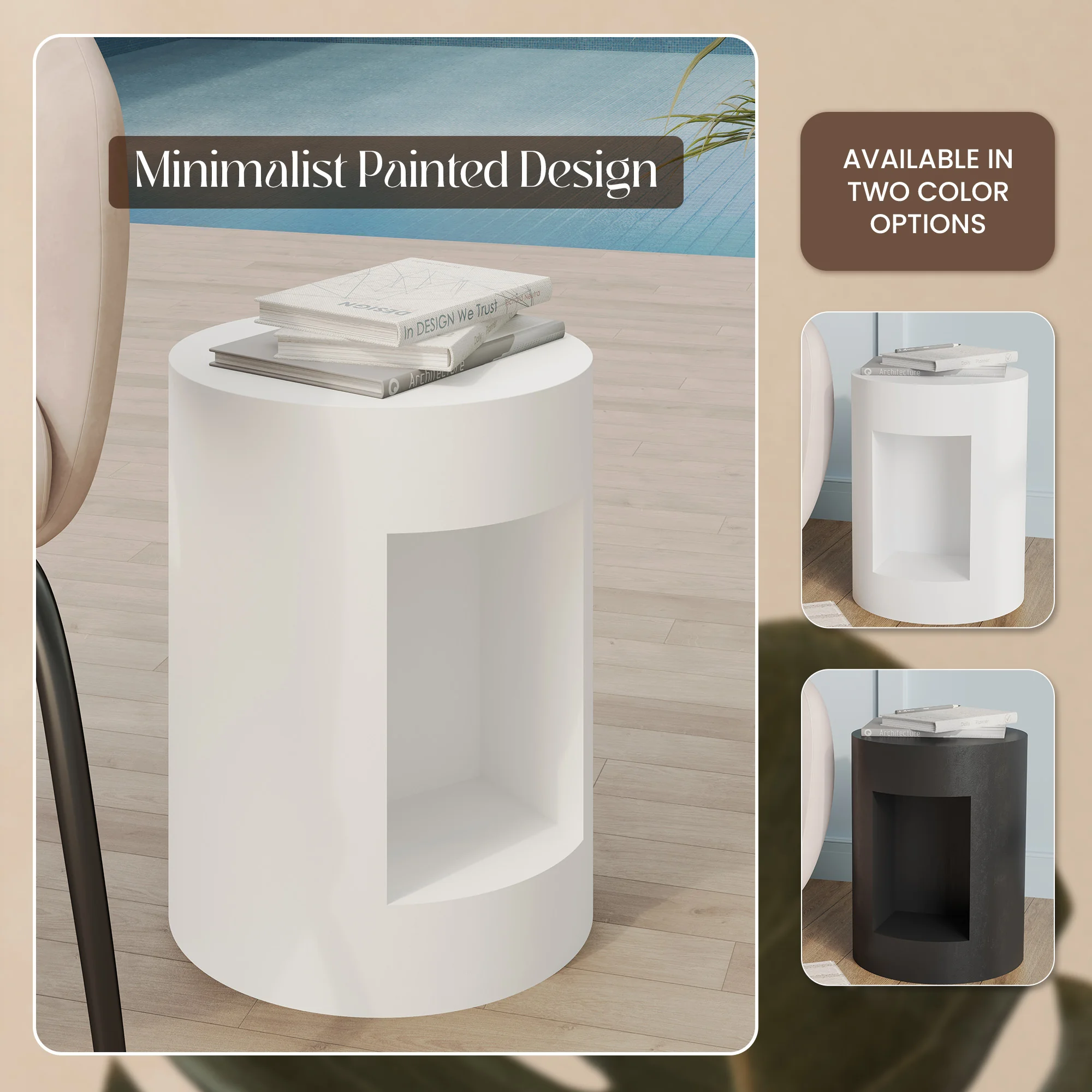 Modern Side End Table Nook Series In White