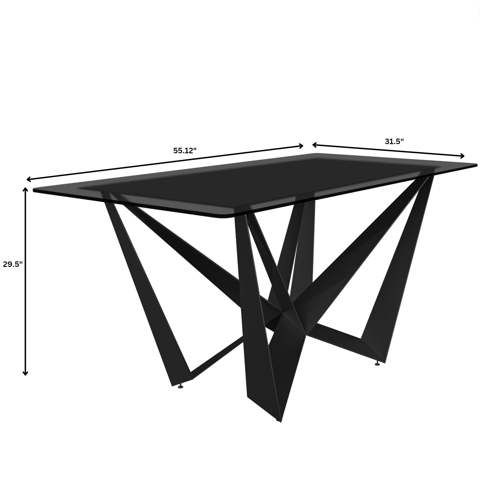 Nuvor Series Modern Dining Table Black Base, With 55 Black Glass Top