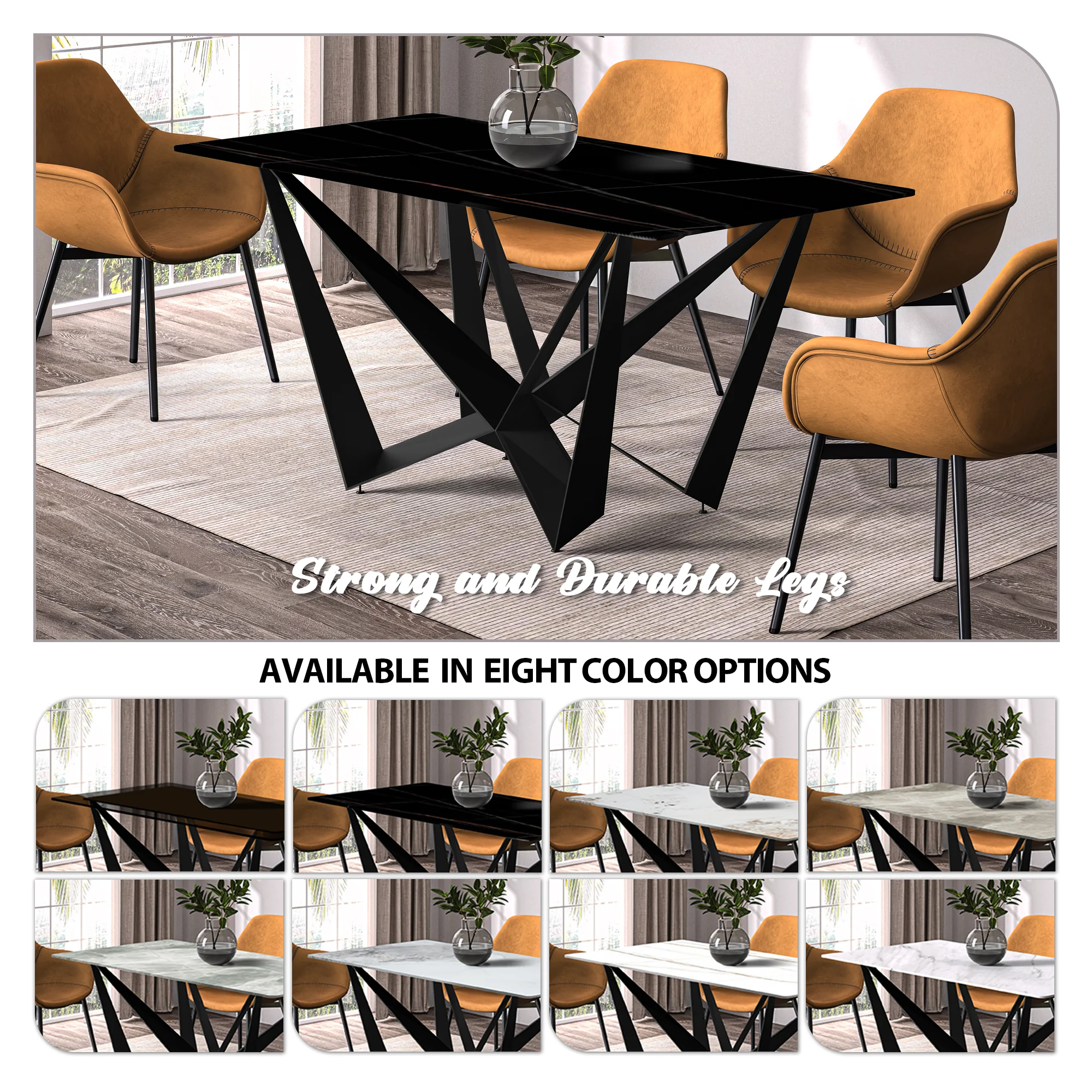 Nuvor Series Modern Dining Table Black Base, With 55 Black/Gold Sintered Stone Top