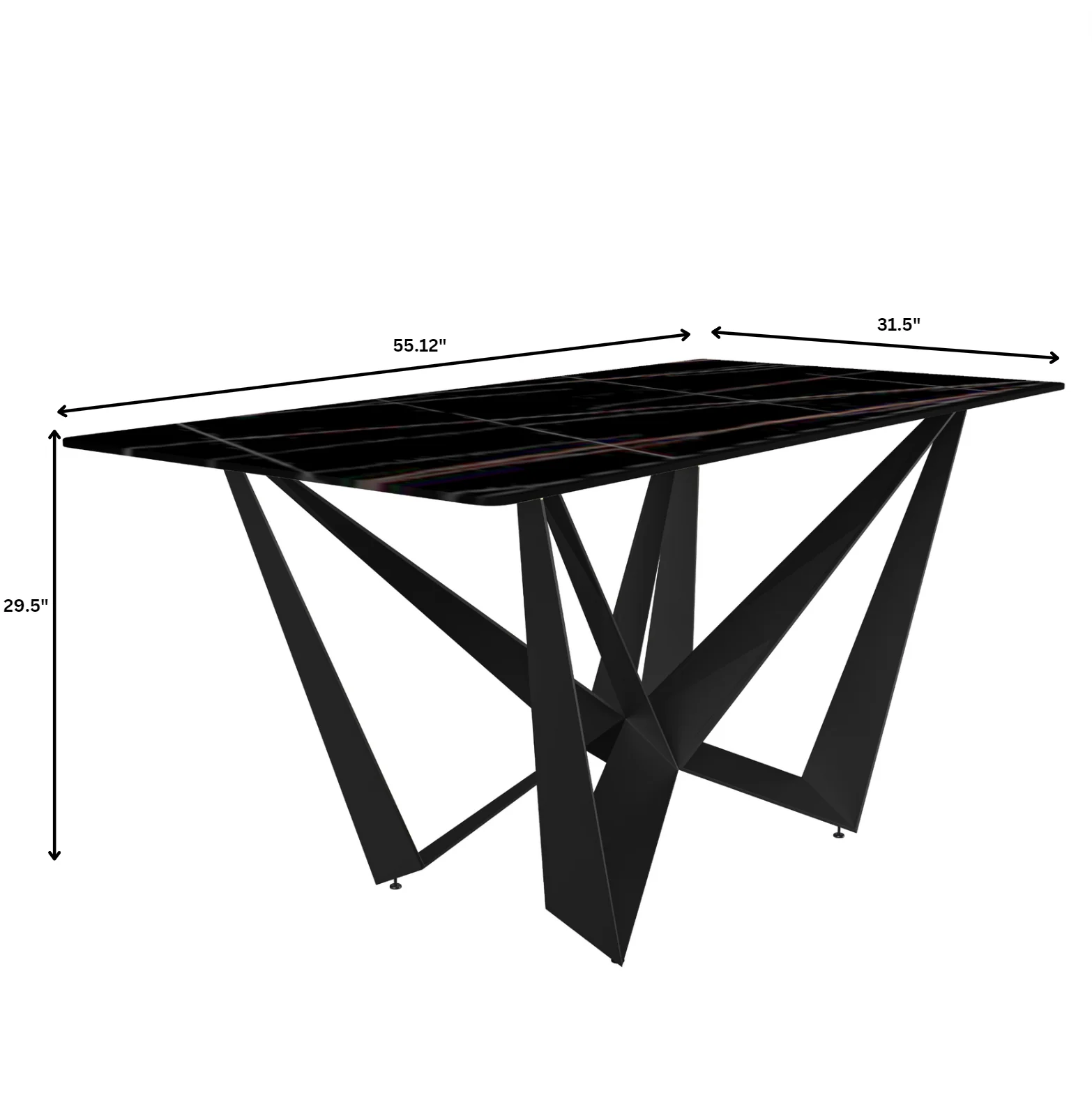 Nuvor Series Modern Dining Table Black Base, With 55 Black/Gold Sintered Stone Top