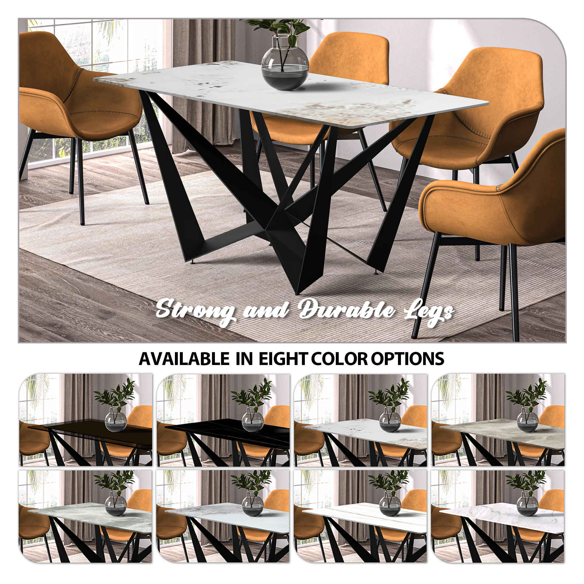 Nuvor Series Modern Dining Table Black Base, With 55 White Grey Sintered Stone Top