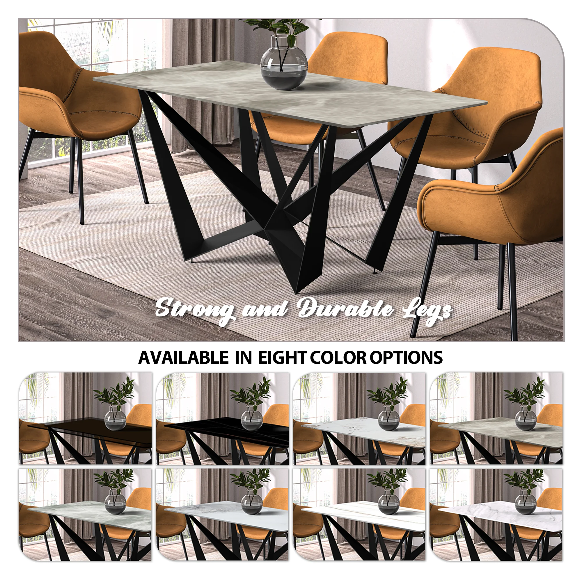 Nuvor Series Modern Dining Table Black Base, With 55 Deep Grey Sintered Stone Top