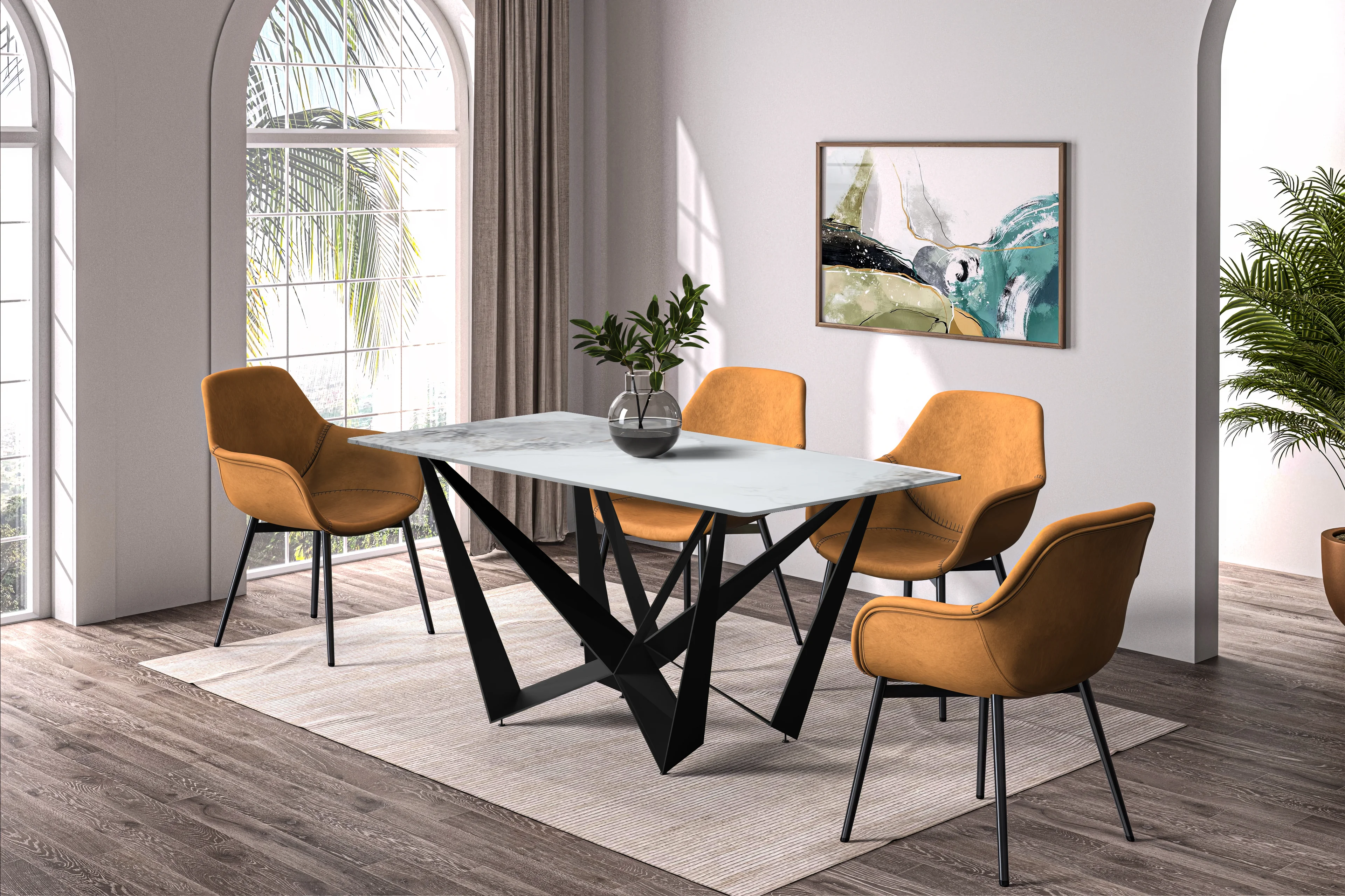 Nuvor Series Modern Dining Table Black Base, With 55 Medium Grey Sintered Stone Top