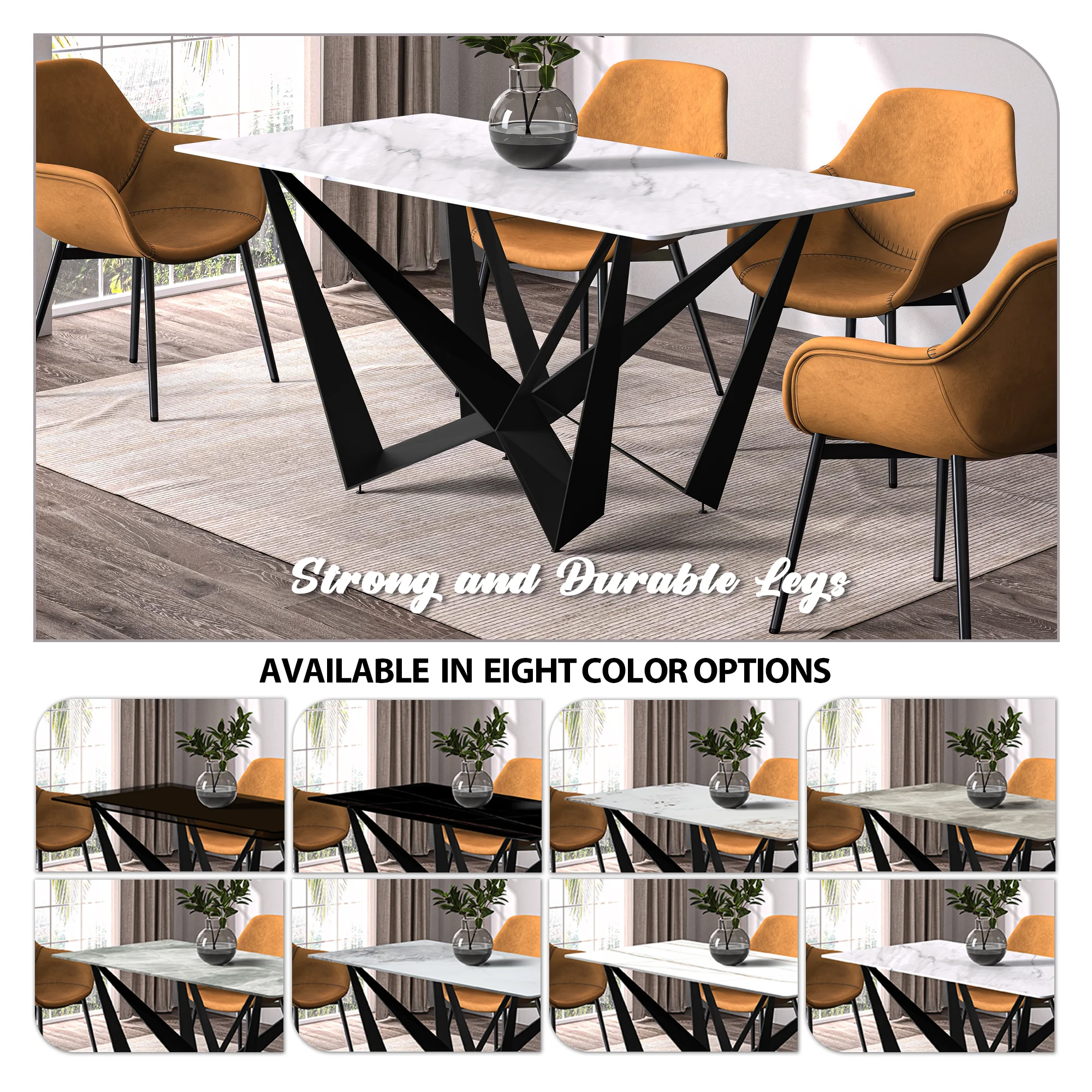 Nuvor Series Modern Dining Table Black Base, With 55 White Sintered Stone Top