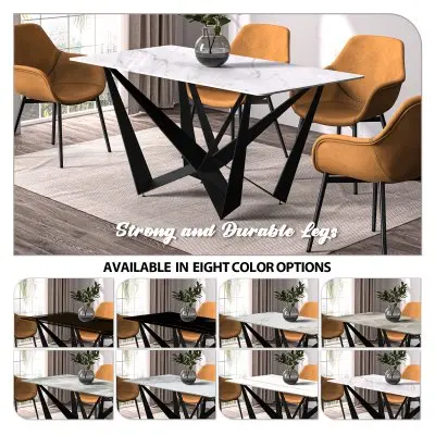 Nuvor Series Modern Dining Table Black Base, With 55 White Sintered Stone Top