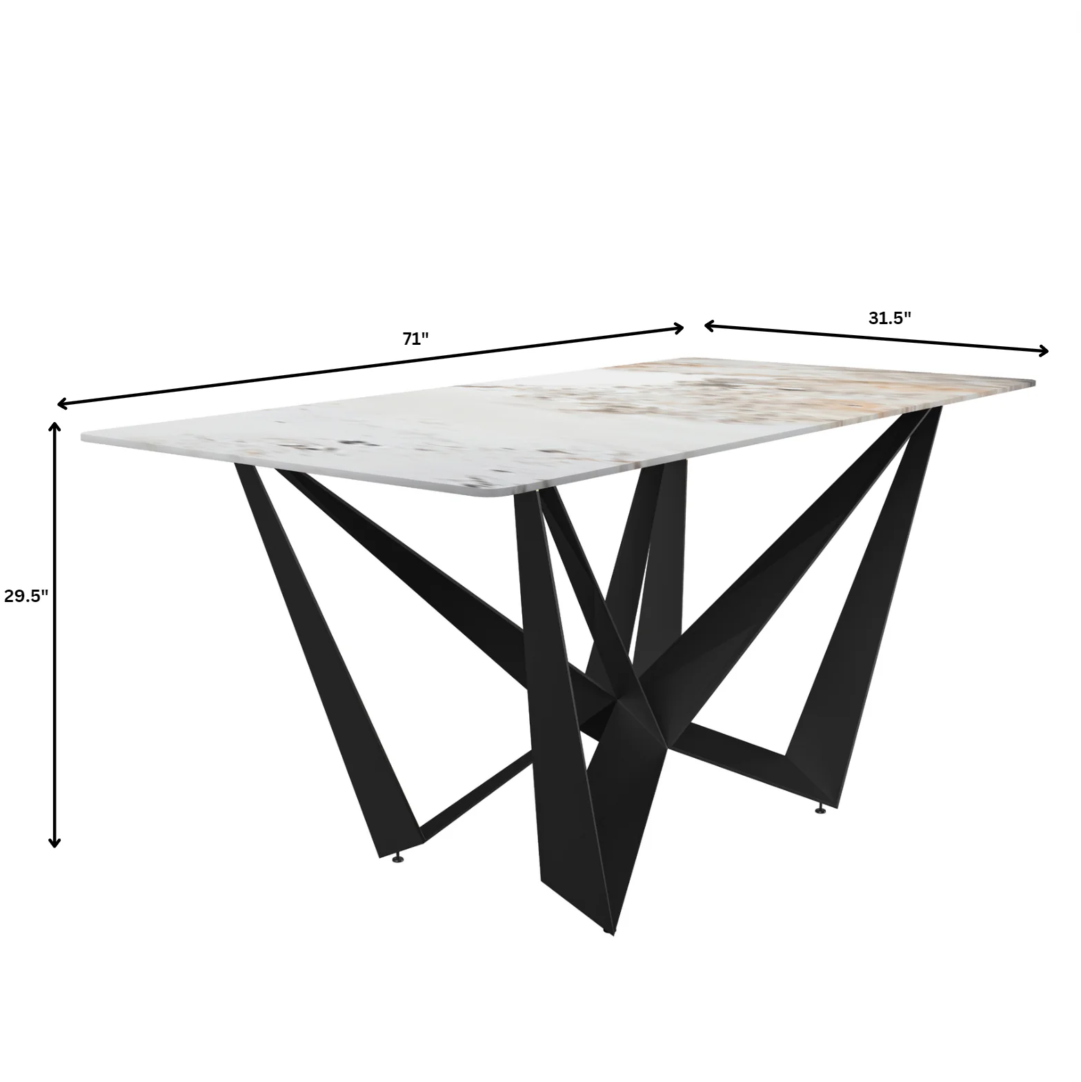 Nuvor Series Modern Dining Table Black Base, With 62 White Grey Sintered Stone Top