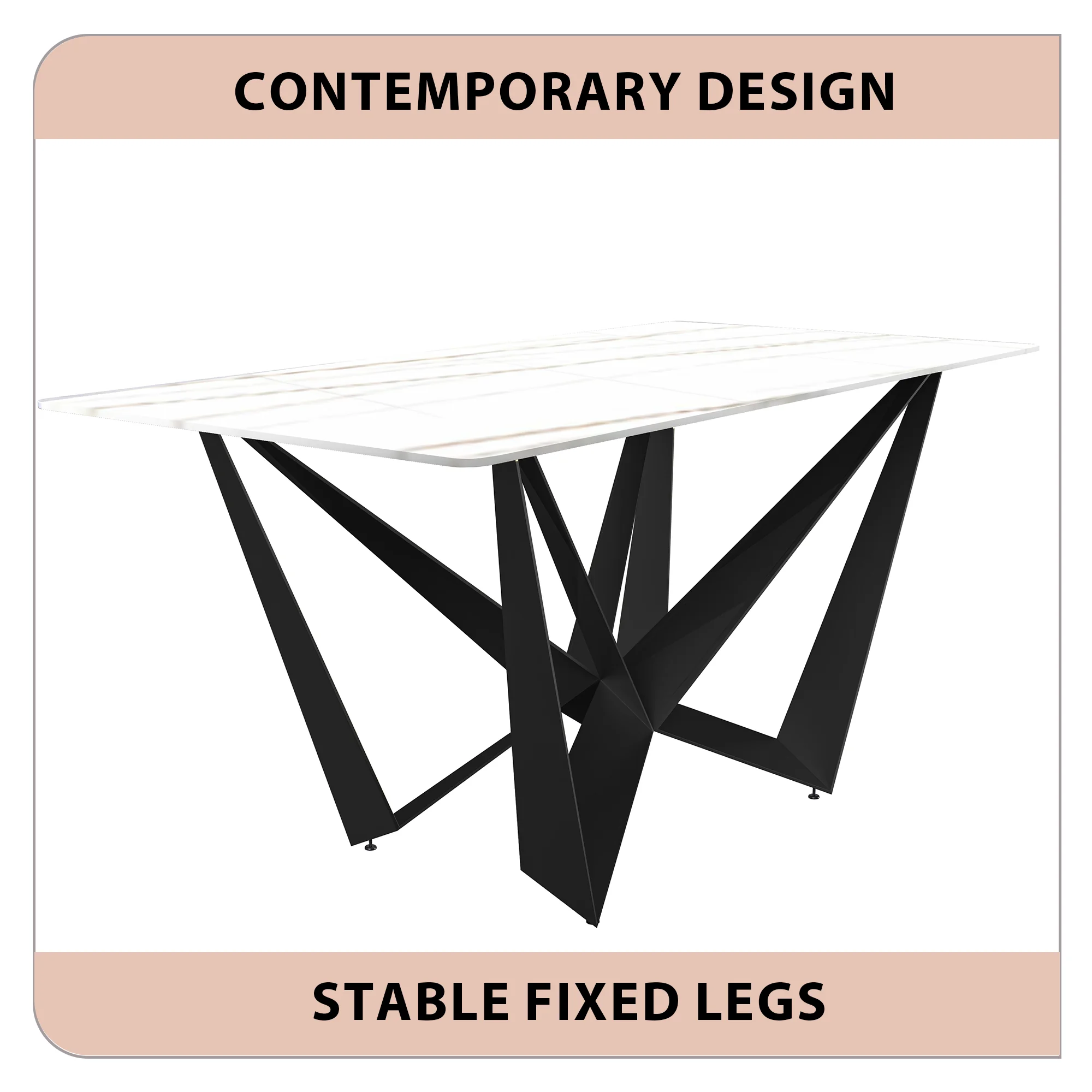 Nuvor Series Modern Dining Table Black Base, With 62 White/Gold Sintered Stone Top