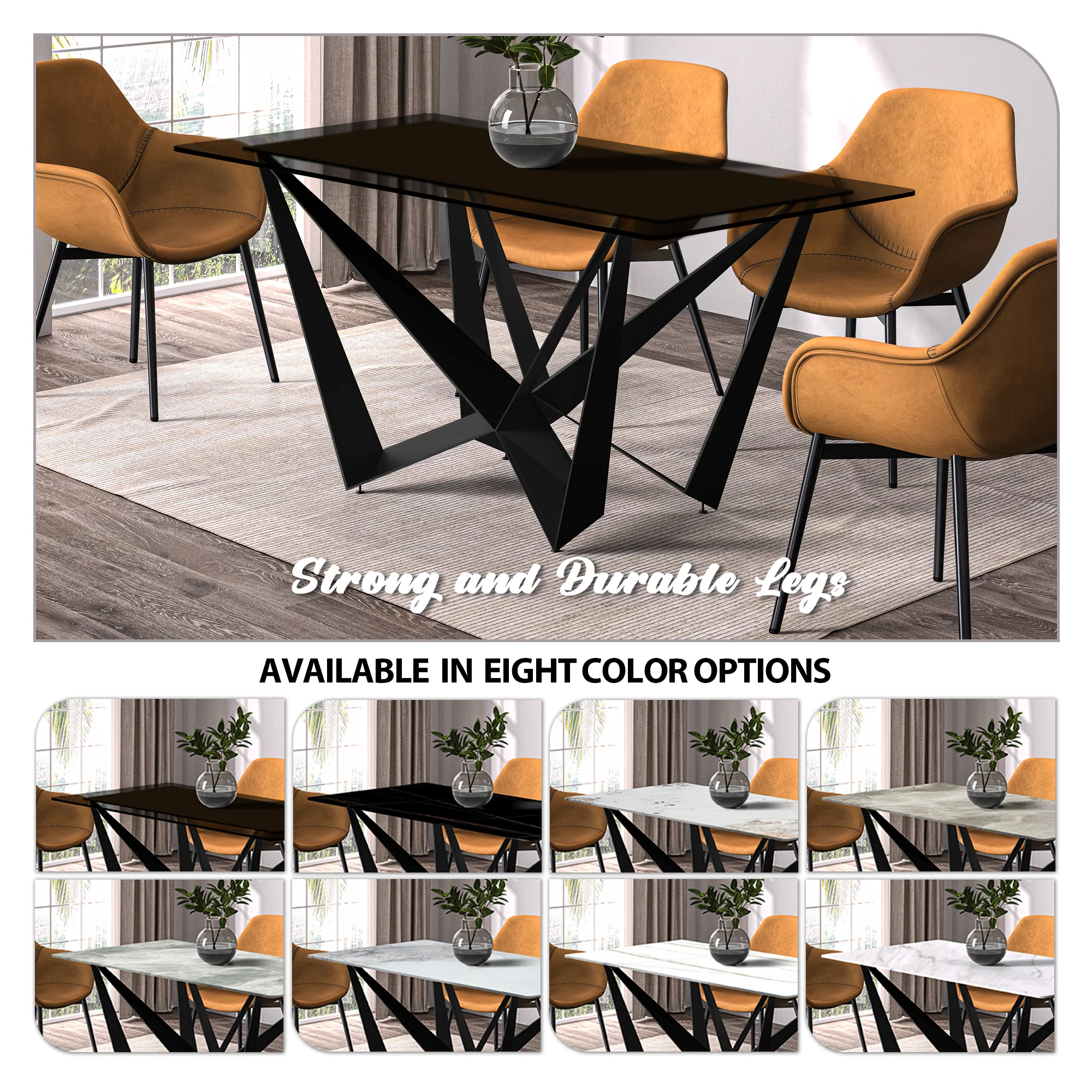 Nuvor Series Modern Dining Table Black Base, With 71 Black Glass Top