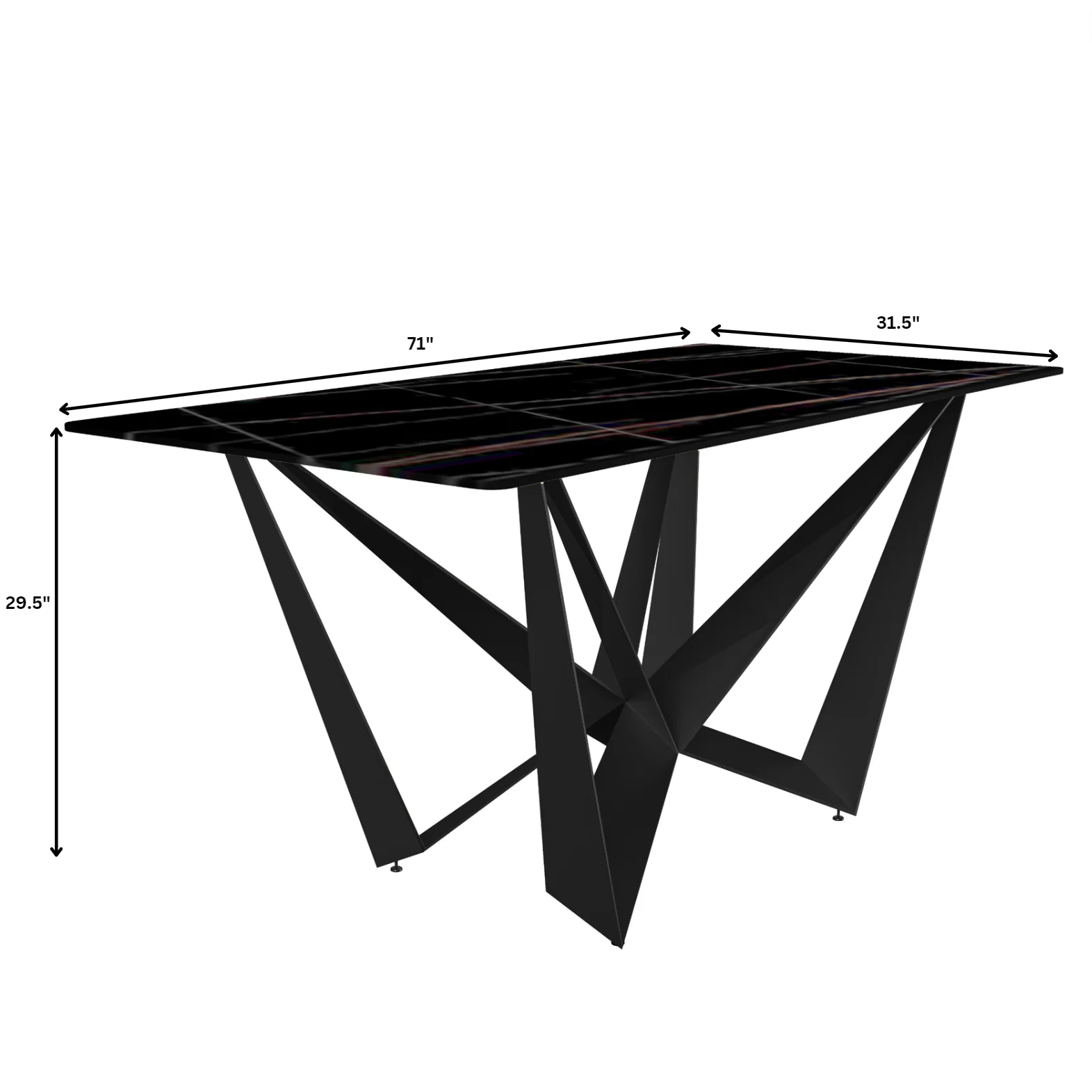 Nuvor Series Modern Dining Table Black Base, With 71 Black/Gold Sintered Stone Top