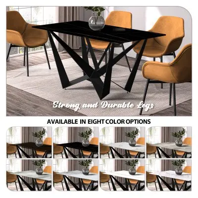 Nuvor Series Modern Dining Table Black Base, With 71 Black/Gold Sintered Stone Top