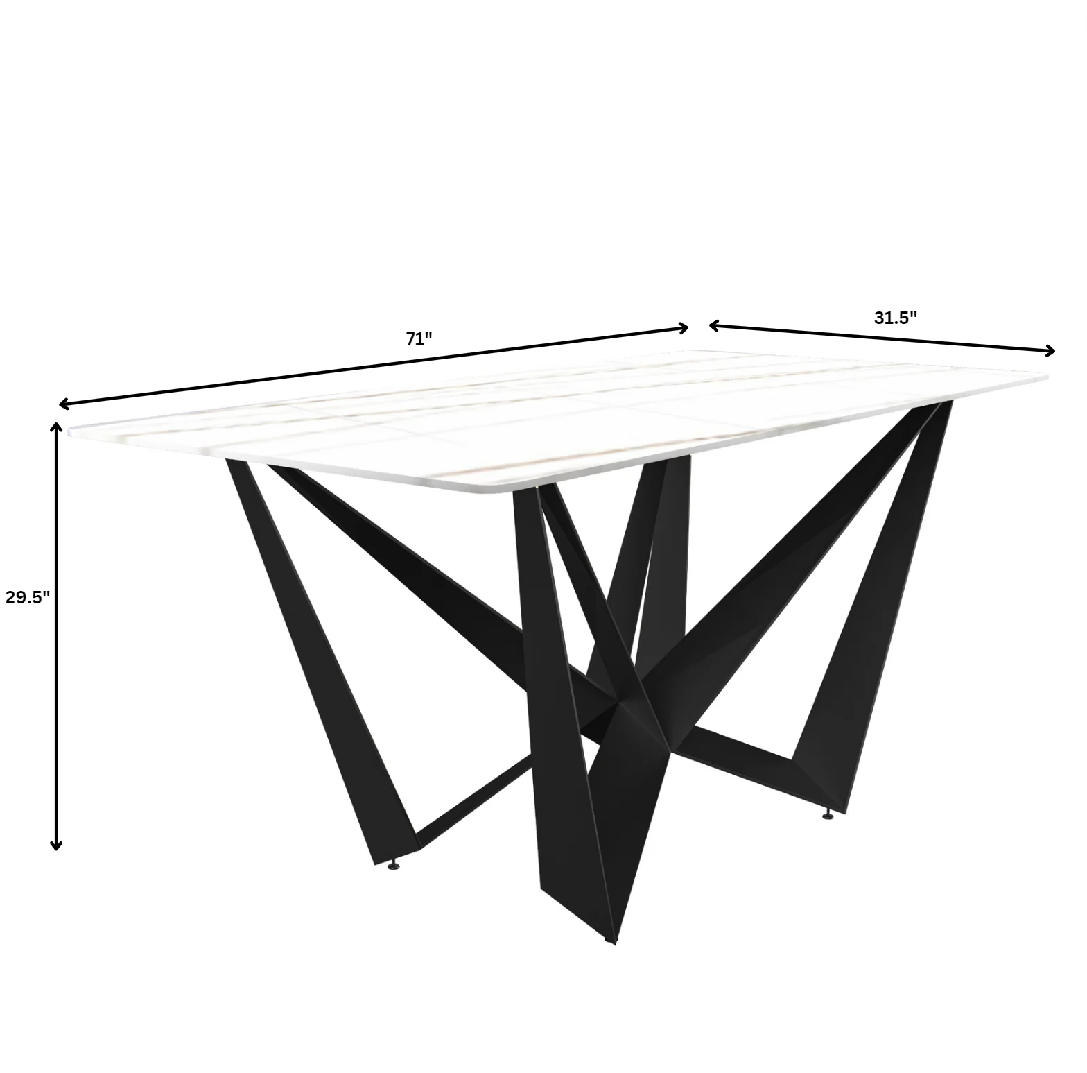 Nuvor Series Modern Dining Table Black Base, With 71 White/Gold Sintered Stone Top