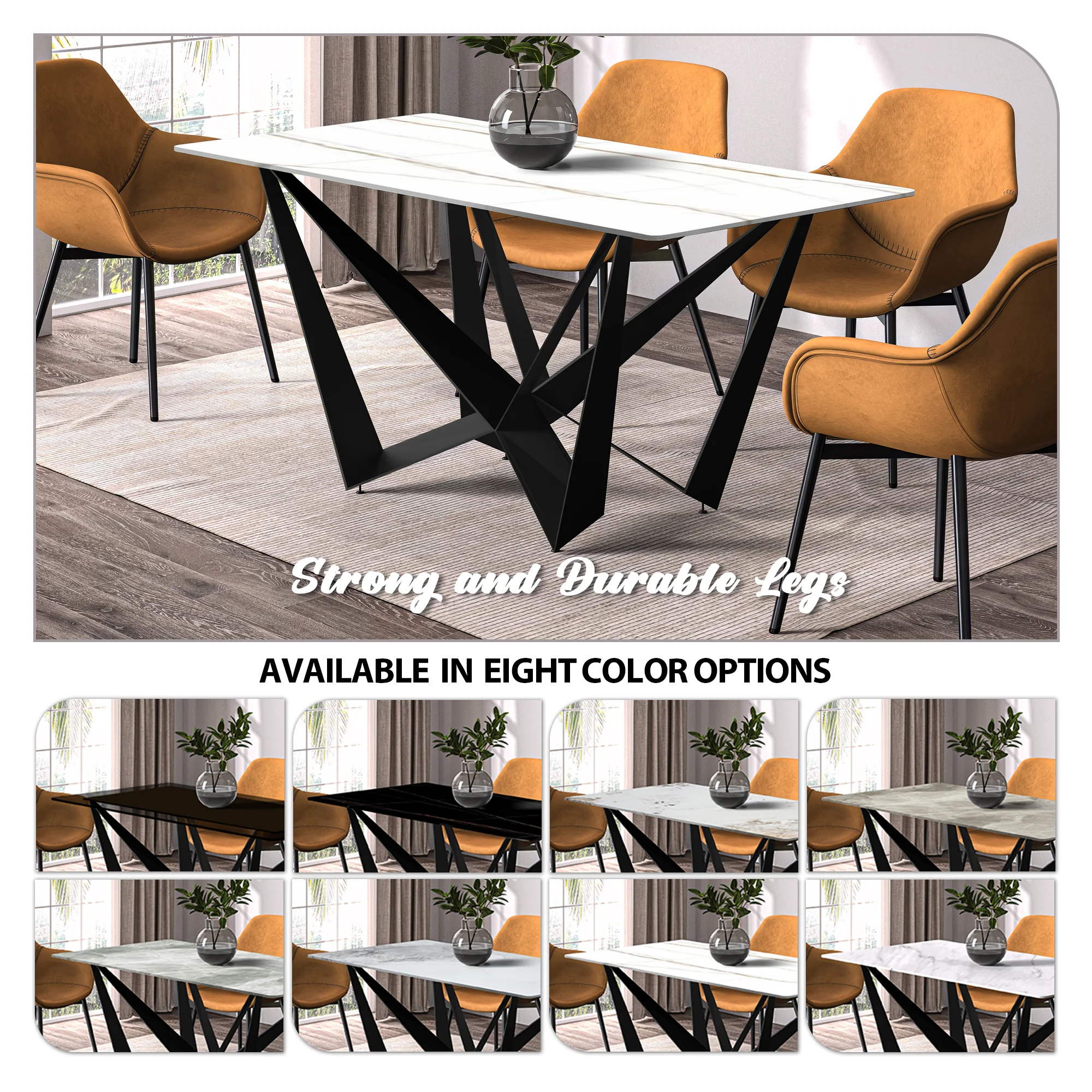 Nuvor Series Modern Dining Table Black Base, With 71 White/Gold Sintered Stone Top