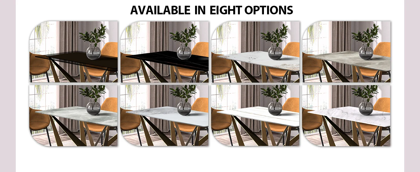 Nuvor Mid-Century Modern Dining Table with a 55 Rectangular Black Top and Gold Steel Base