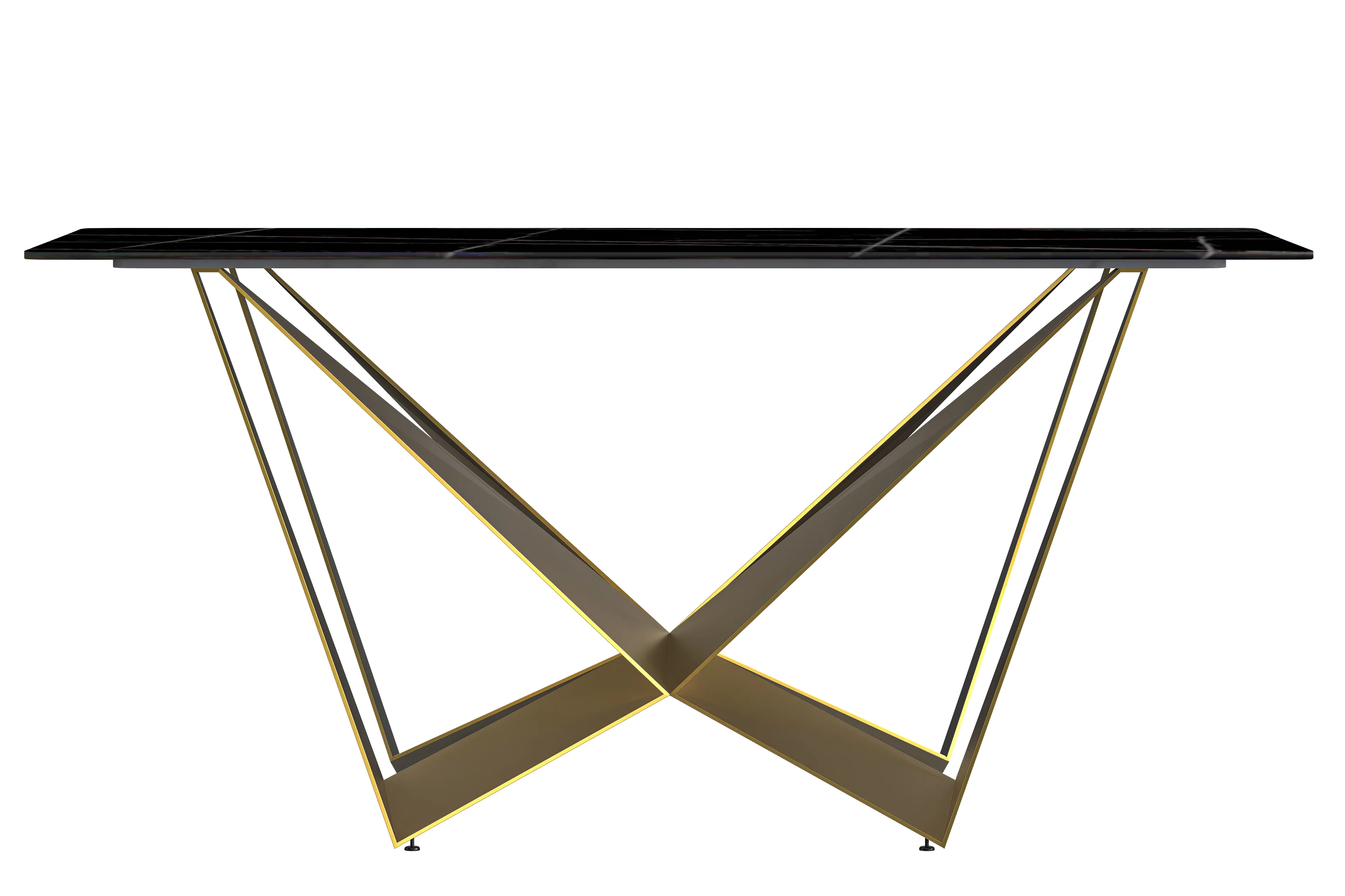 Nuvor Mid-Century Modern Dining Table with a 55 Rectangular Black/Gold Top and Gold Steel Base