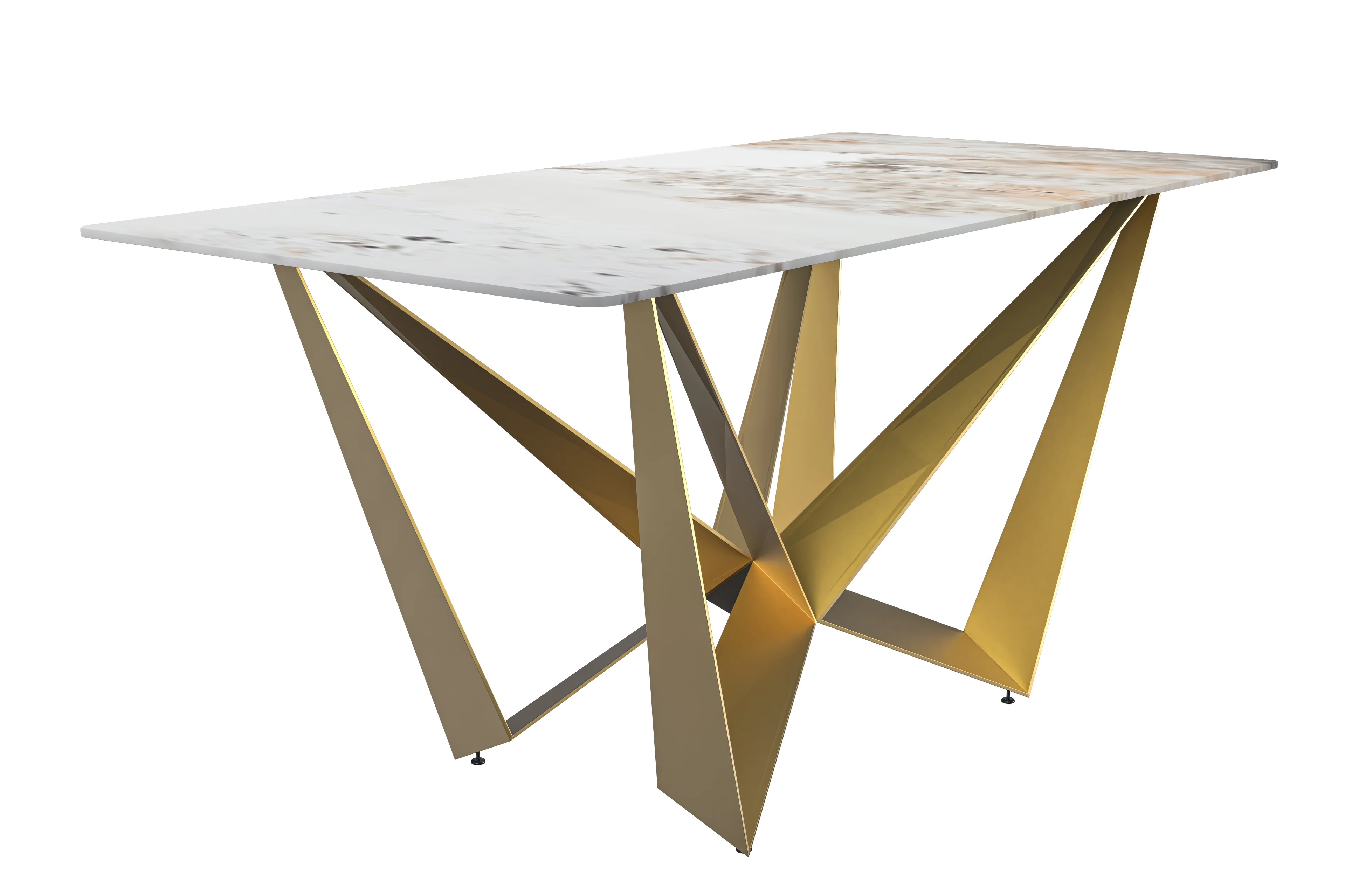 Nuvor Mid-Century Modern Dining Table with a 55 Rectangular White Grey Top and Gold Steel Base