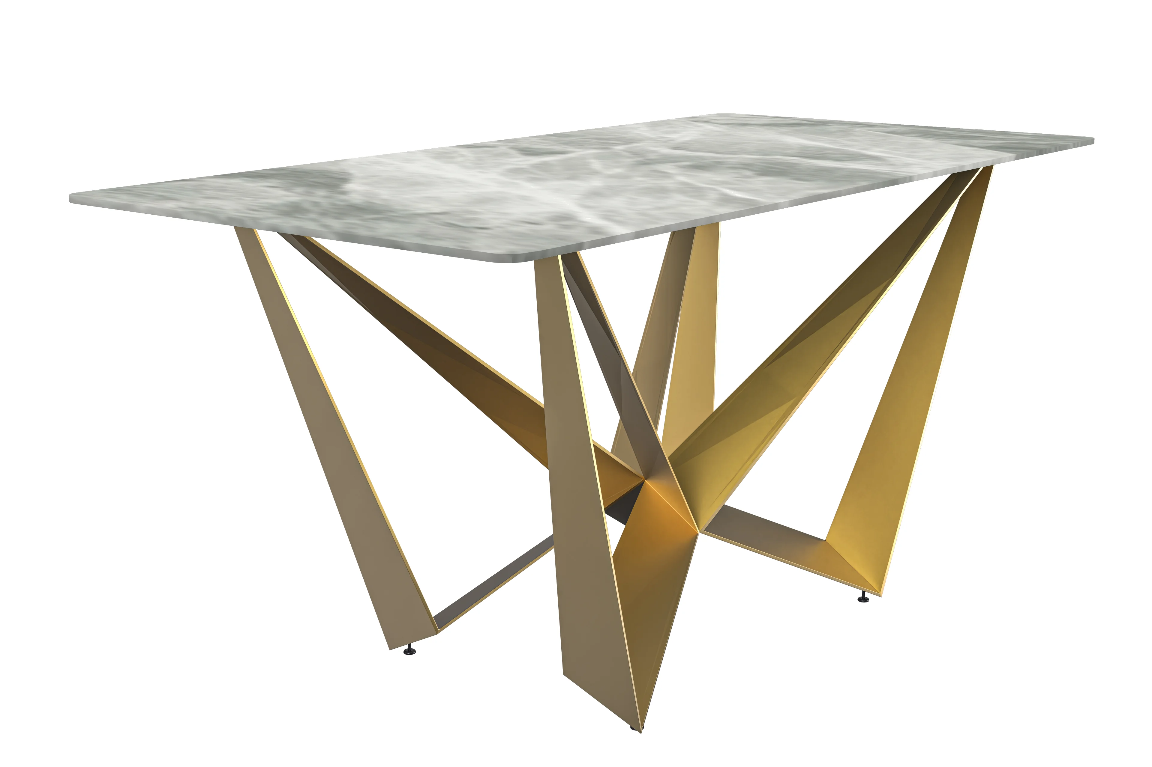 Nuvor Mid-Century Modern Dining Table with a 55 Rectangular Light Grey Top and Gold Steel Base