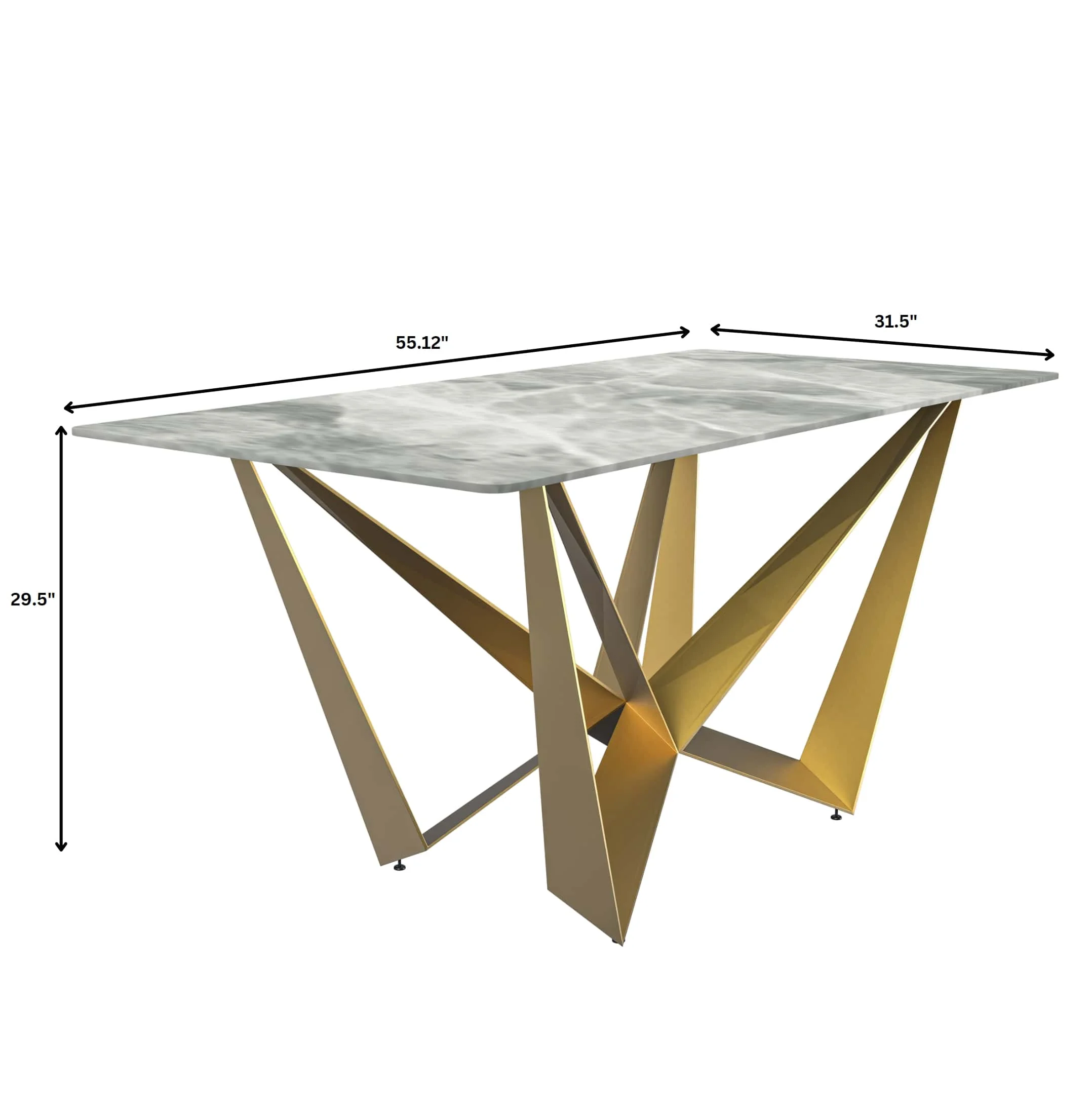 Nuvor Mid-Century Modern Dining Table with a 55 Rectangular Light Grey Top and Gold Steel Base