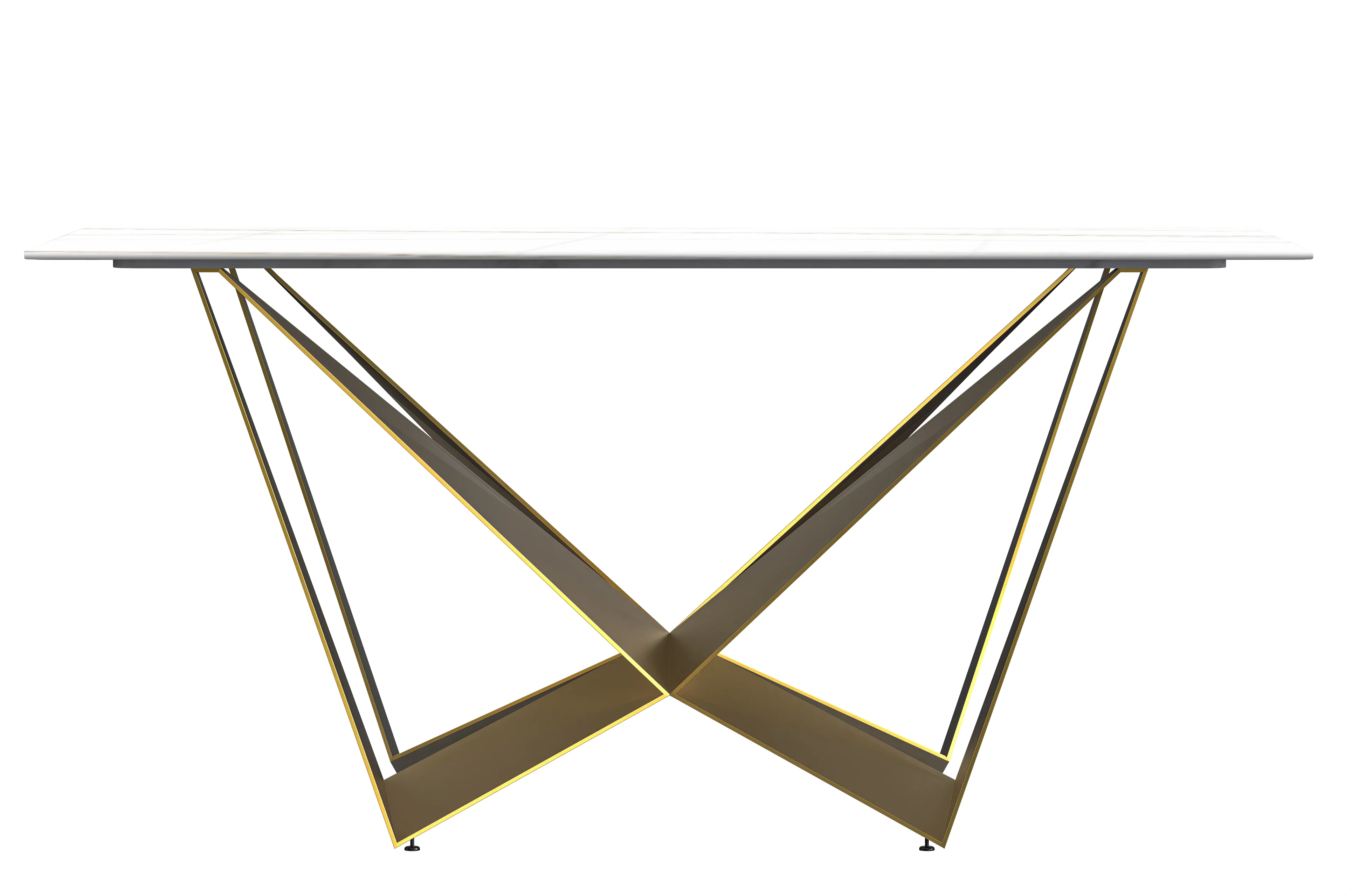 Nuvor Mid-Century Modern Dining Table with a 55 Rectangular White/Gold Top and Gold Steel Base