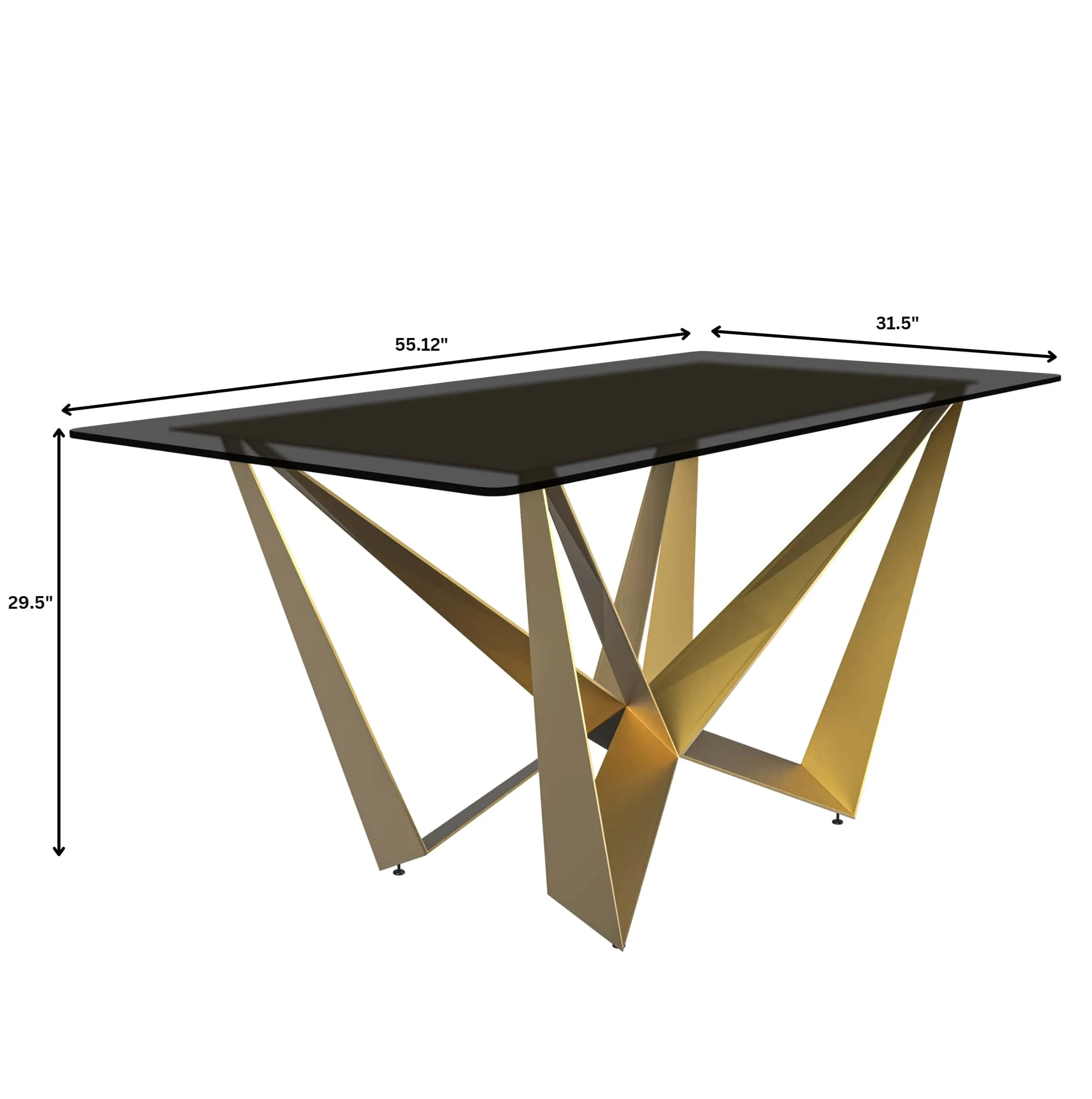 Nuvor Series Modern Dining Table Gold Base, With 62" Black Glass Top
