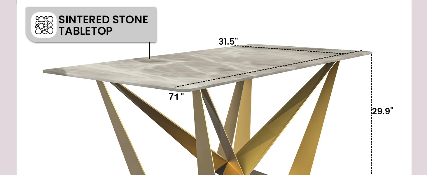 Nuvor Series Modern Dining Table Gold Base, With 62 Deep Grey Sintered Stone Top