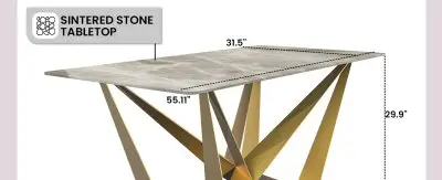 Nuvor Series Modern Dining Table Gold Base, With 62 Deep Grey Sintered Stone Top