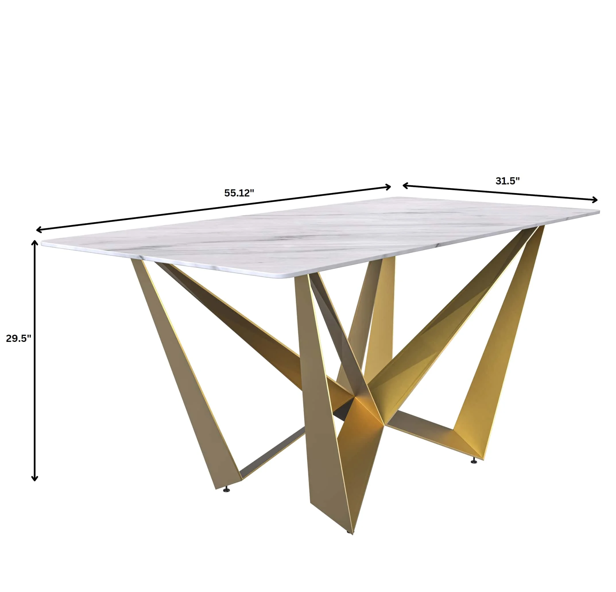 Nuvor Series Modern Dining Table Gold Base, With 62 White Sintered Stone Top