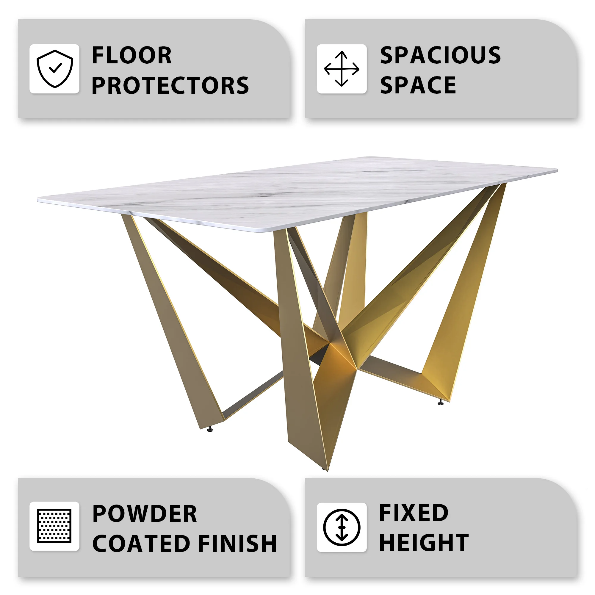 Nuvor Series Modern Dining Table Gold Base, With 62 White Sintered Stone Top