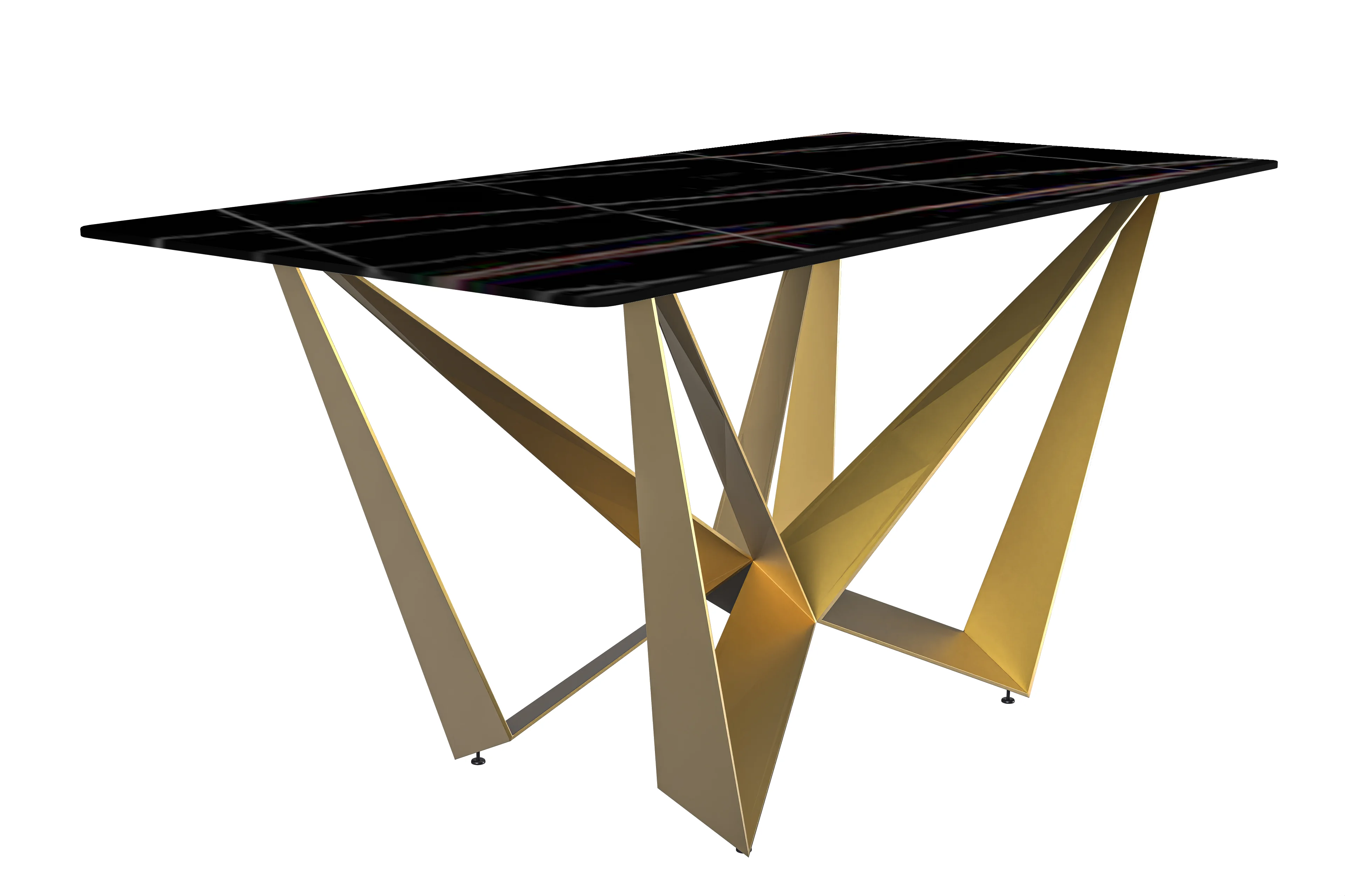 Nuvor Series Modern Dining Table Gold Base, With 71 Black/Gold Sintered Stone Top