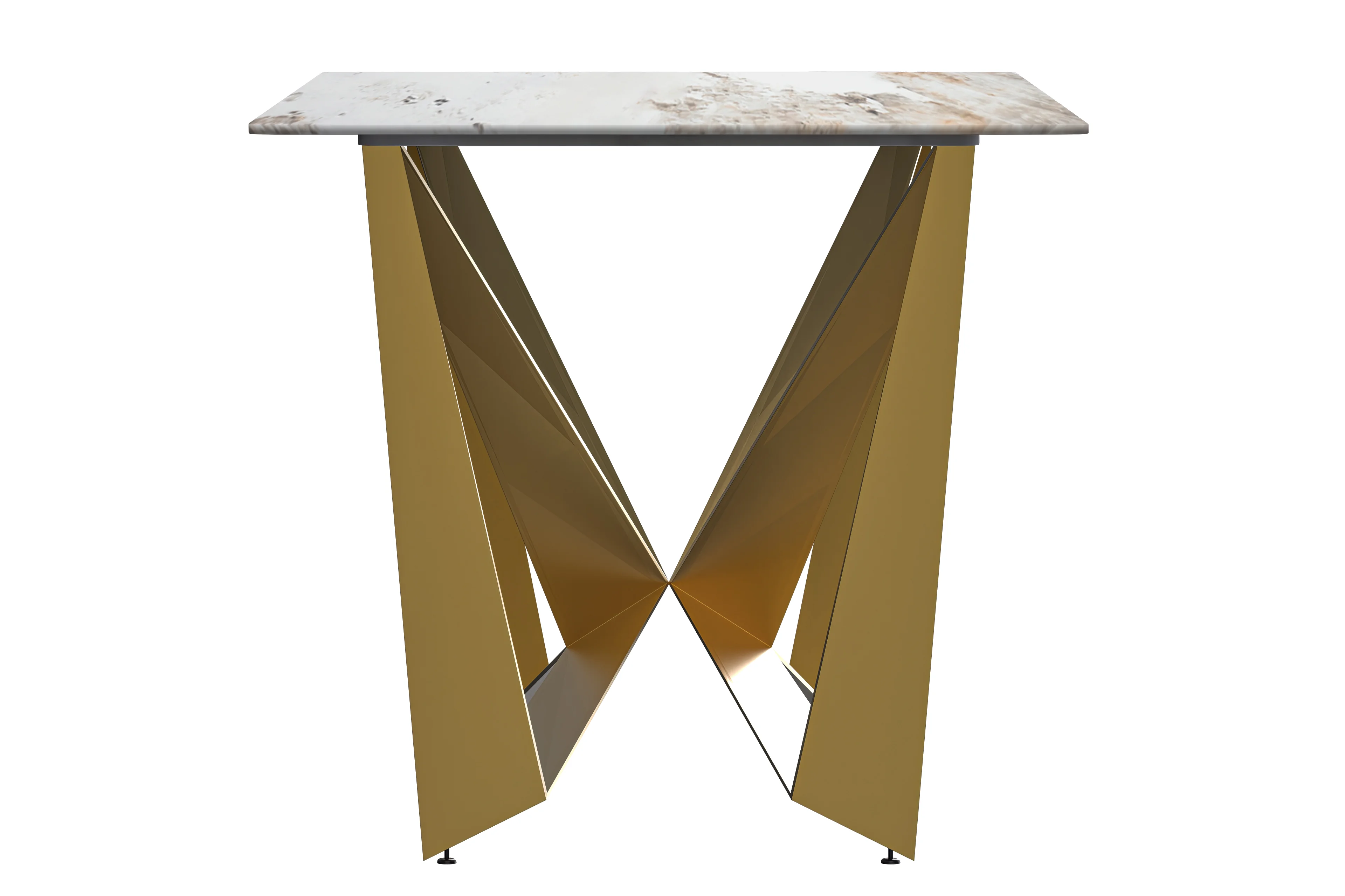 Nuvor Series Modern Dining Table Gold Base, With 71 White Grey Sintered Stone Top
