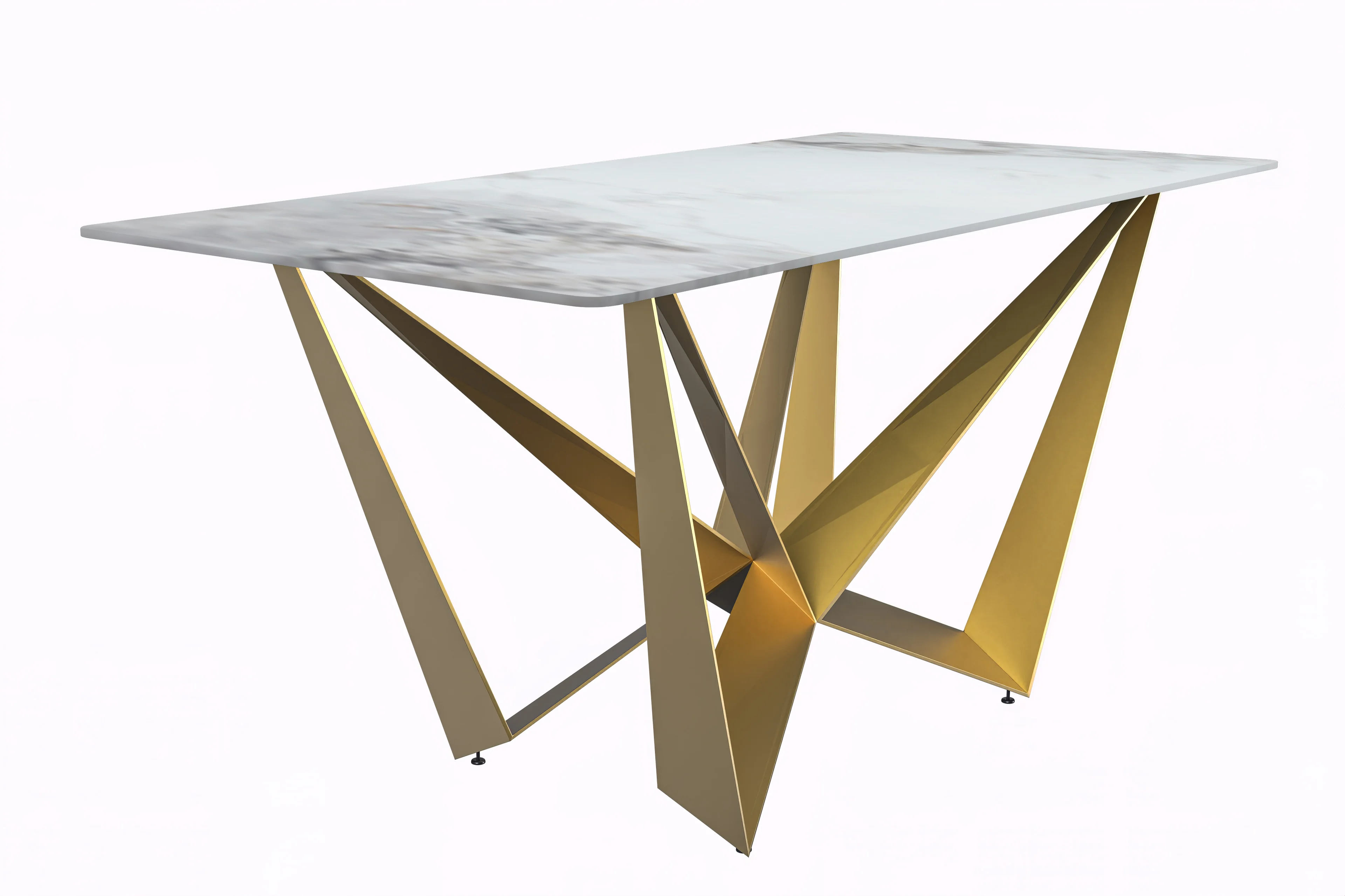 Nuvor Series Modern Dining Table Gold Base, With 71 Medium Grey Sintered Stone Top