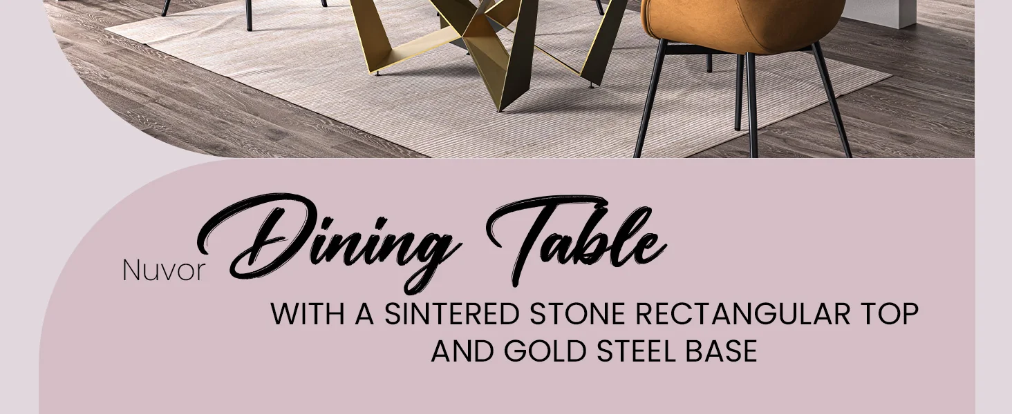 Nuvor Series Modern Dining Table Gold Base, With 71 White Sintered Stone Top
