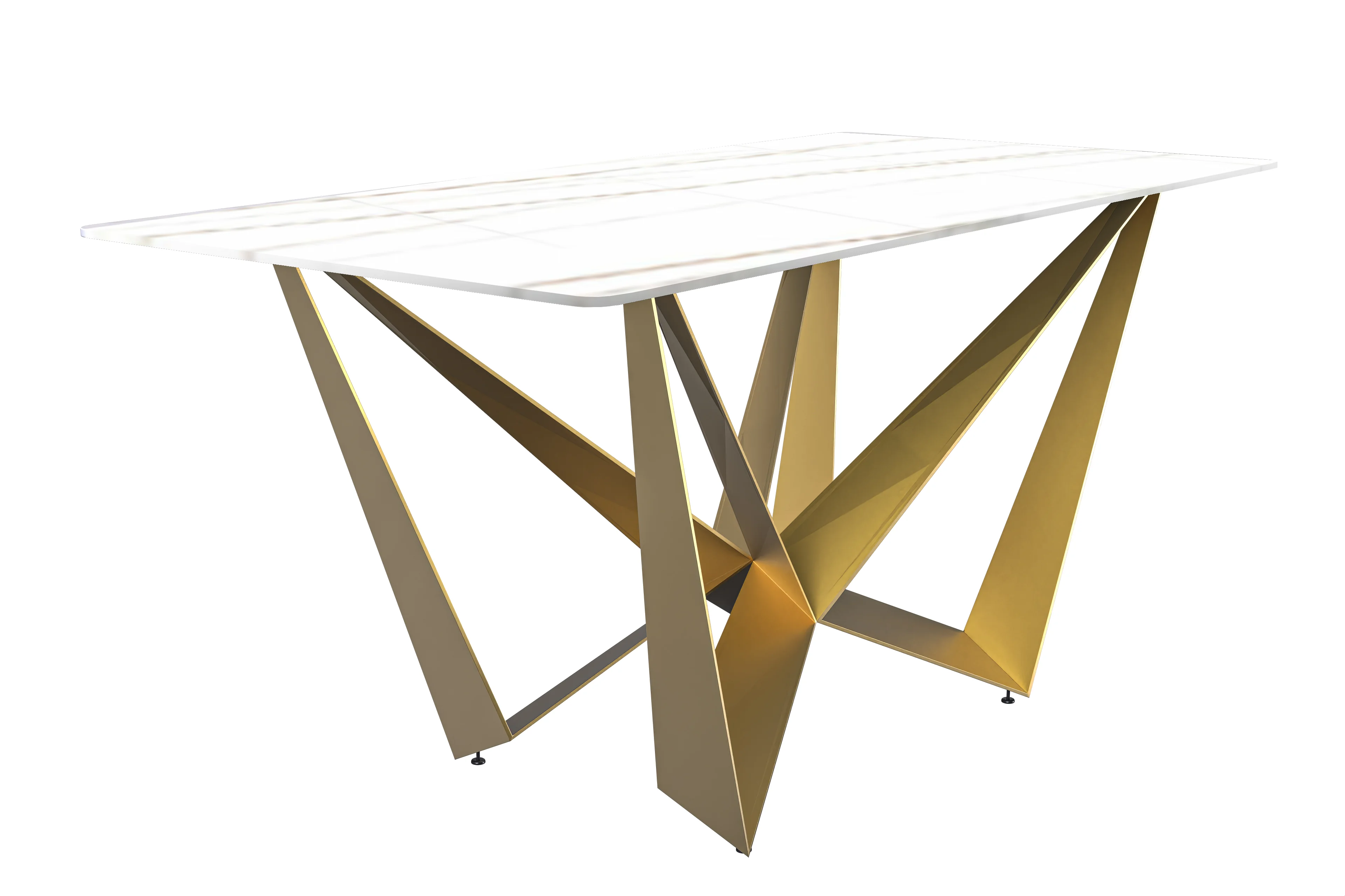 Nuvor Series Modern Dining Table Gold Base, With 71 White/Gold Sintered Stone Top