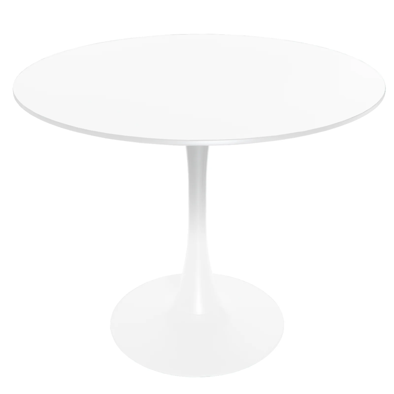 5-Piece Dining Set Round White MDF Dining Table and 4 Plastic Dining Chairs with Chrome Legs