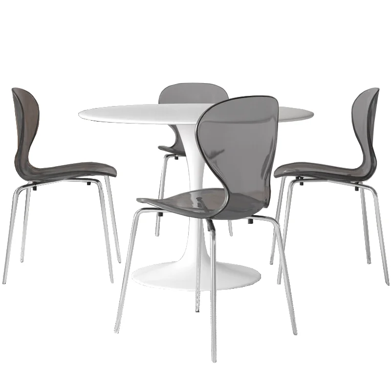 5-Piece Dining Set Round White MDF Dining Table and 4 Plastic Dining Chairs with Chrome Legs