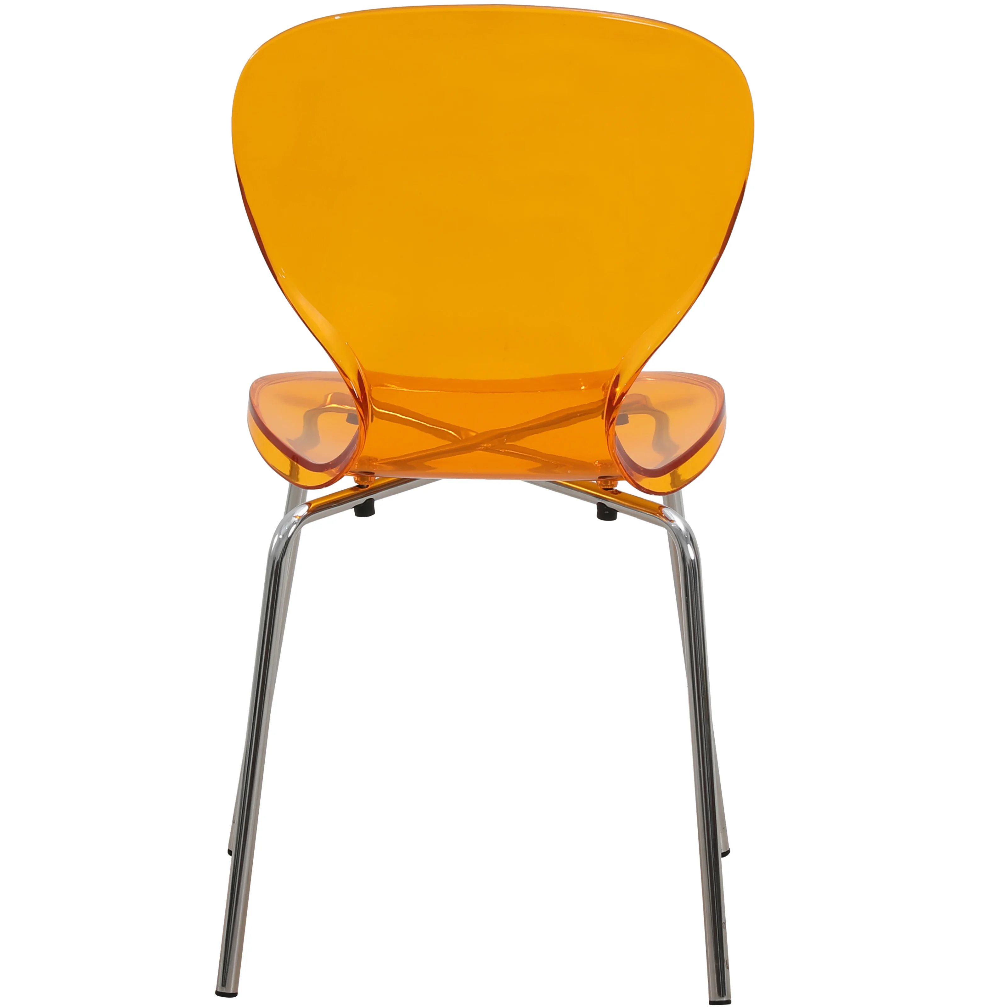 Modern Oyster Side Chair in Transparent Orange with Chromed Base Set of 2